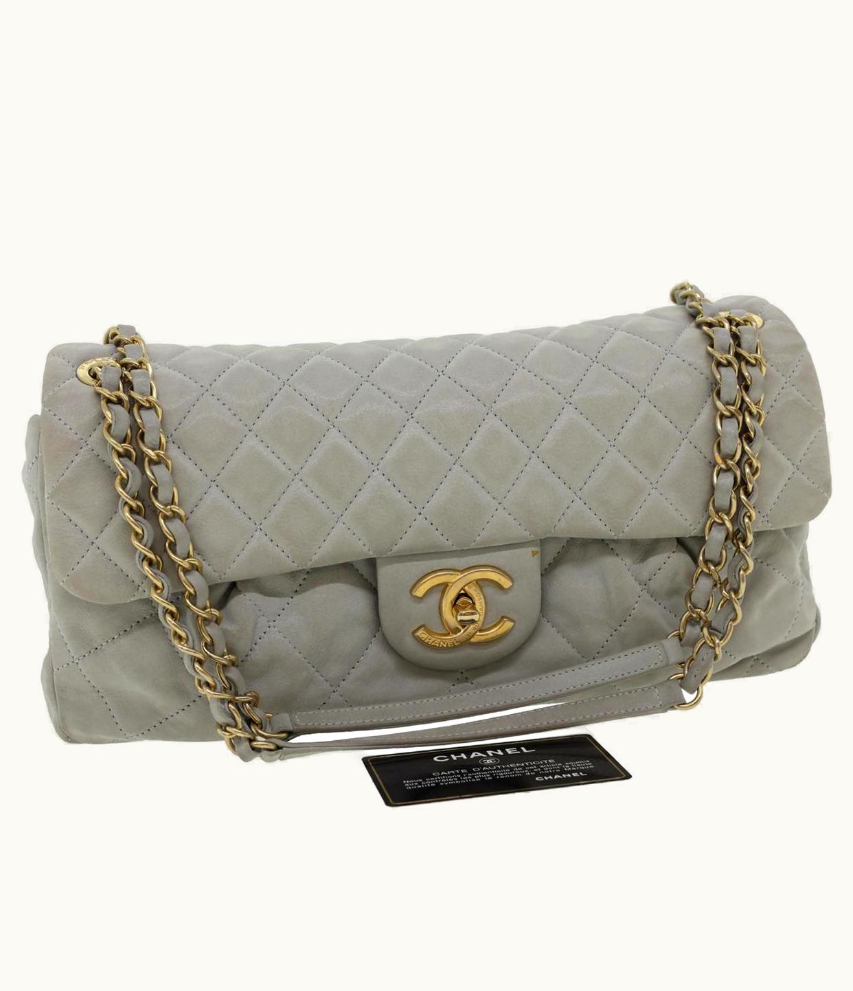 Chanel Chanel Lamb Skin Matelasse Double Chain Shoulder Bag Gray CC