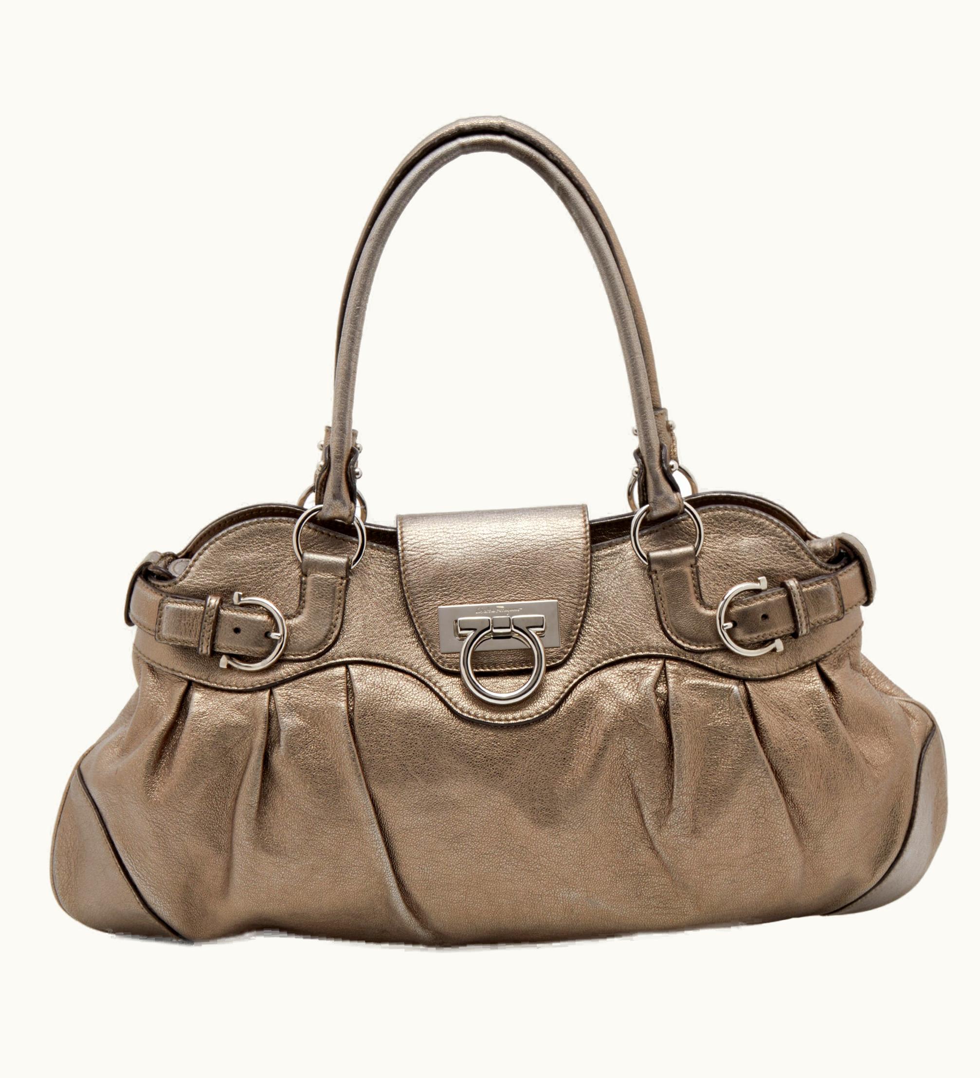 Salvatore Ferragamo Salvatore Ferragamo Metallic Gold Leather Marisa Shoulder Bag