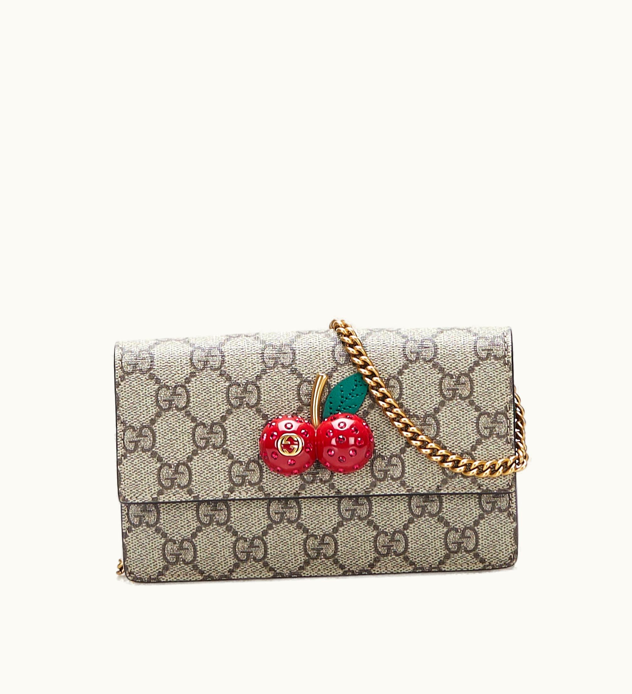 Gucci Gucci GG Supreme Cherry Wallet On Chain Brown