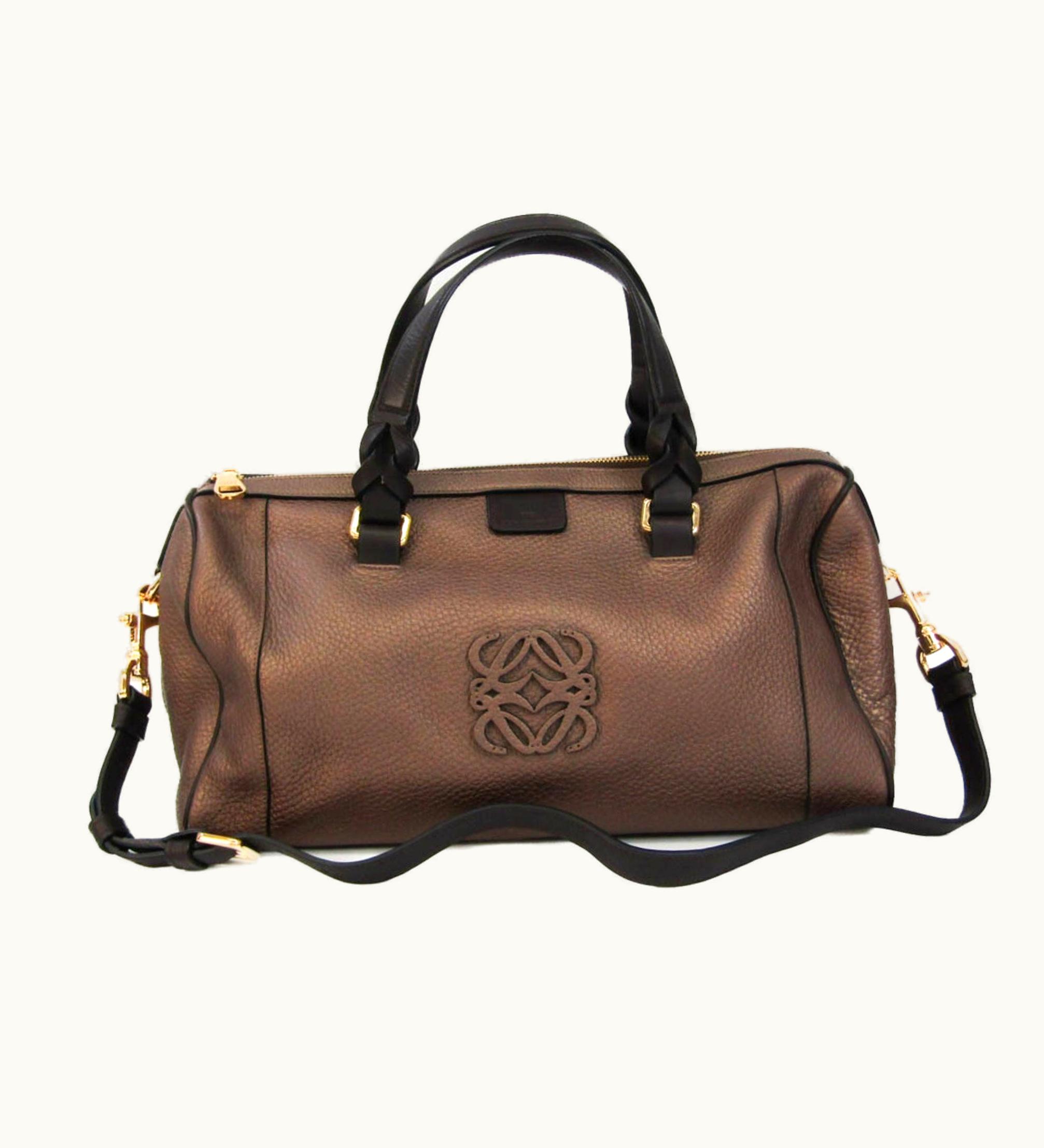 Loewe Loewe Amazona 316.26.F28 Women's Leather Boston Bag, Shoulder Bag Gold Brown