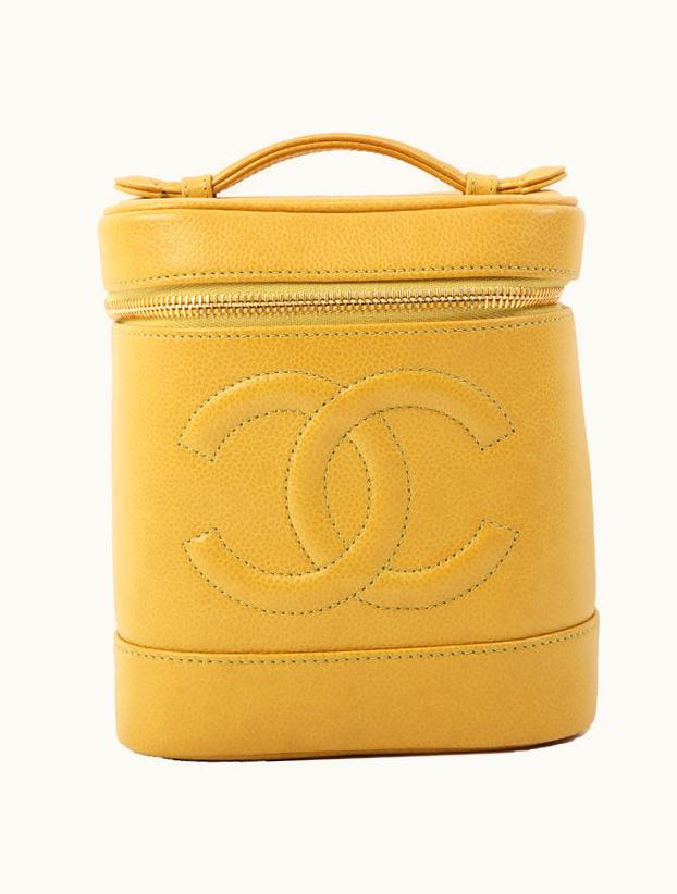 Chanel Chanel Around 1998 Made Caviar Skin CC Mark Stitch Vanity Yellow