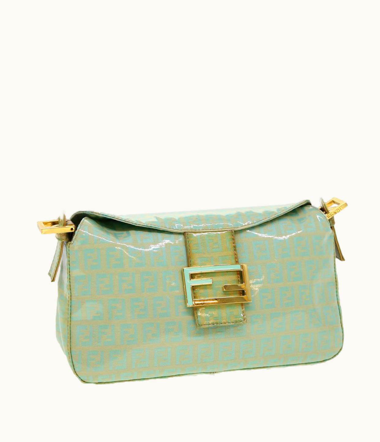 Fendi Fendi Zucchino Mamma Baguette Shoulder Bag Coated Canvas Light Blue