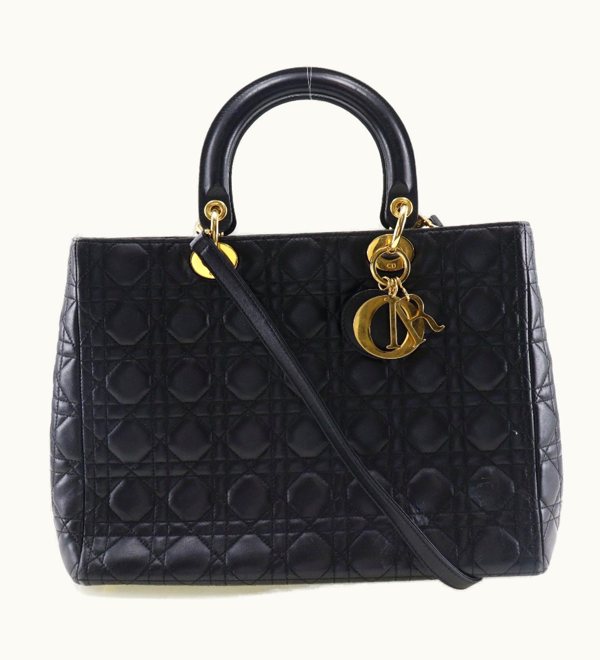 Dior Dior Christian Dior Dior Christian Lady Large Handbag Canage 2Way Shoulder Calf Black/Gold Hardware Ladies