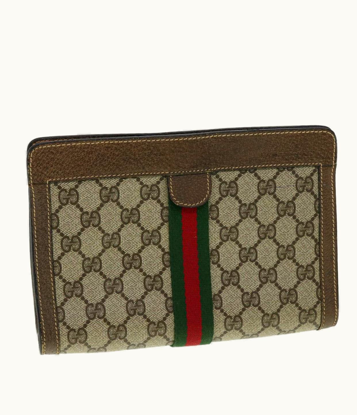 Gucci Gucci GG Canvas Web Sherry Line Clutch Bag Beige Red Green