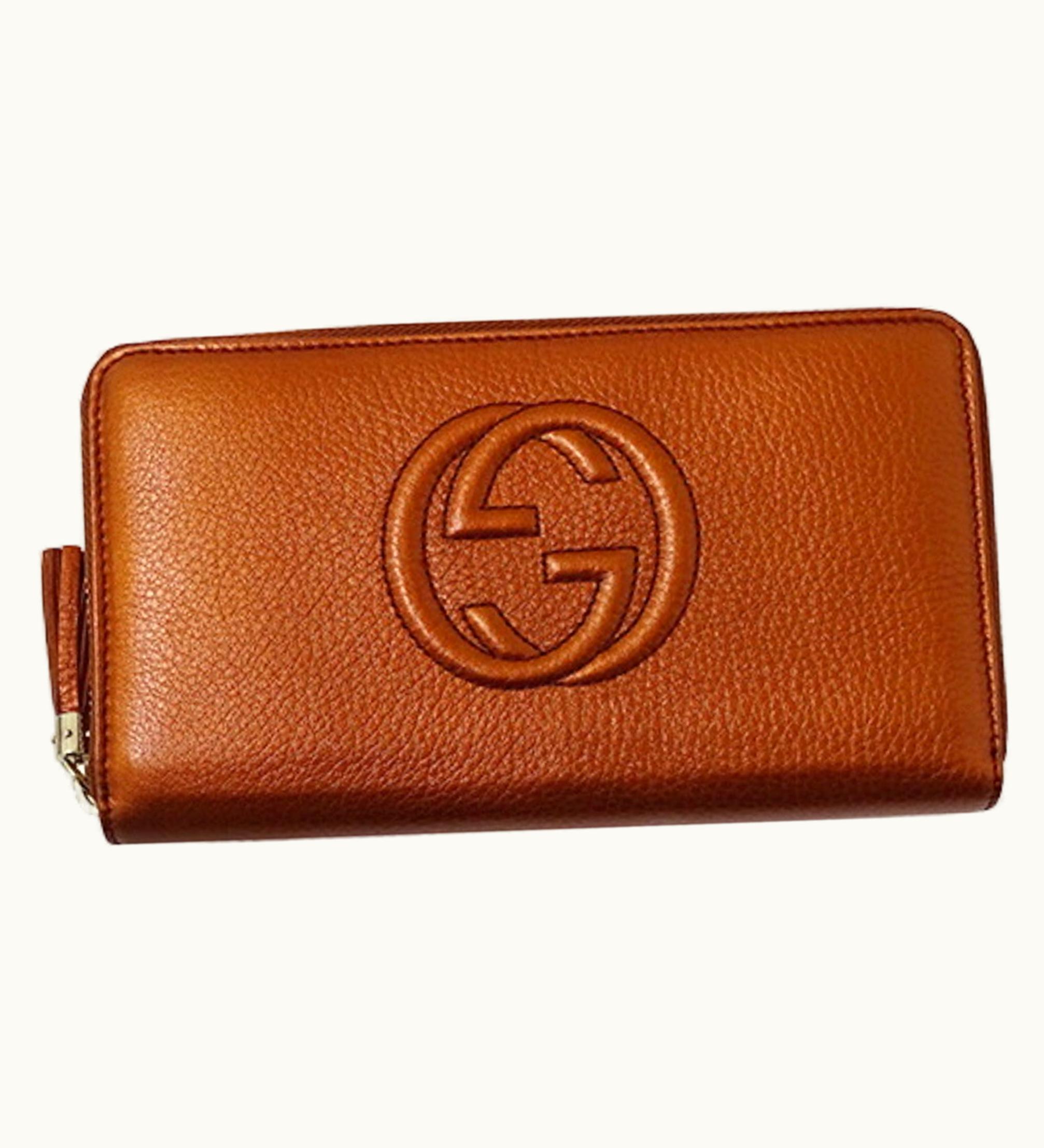 Gucci Gucci Wallet Women's Long Soho Leather Orange 308280 Metallic Tassel Round