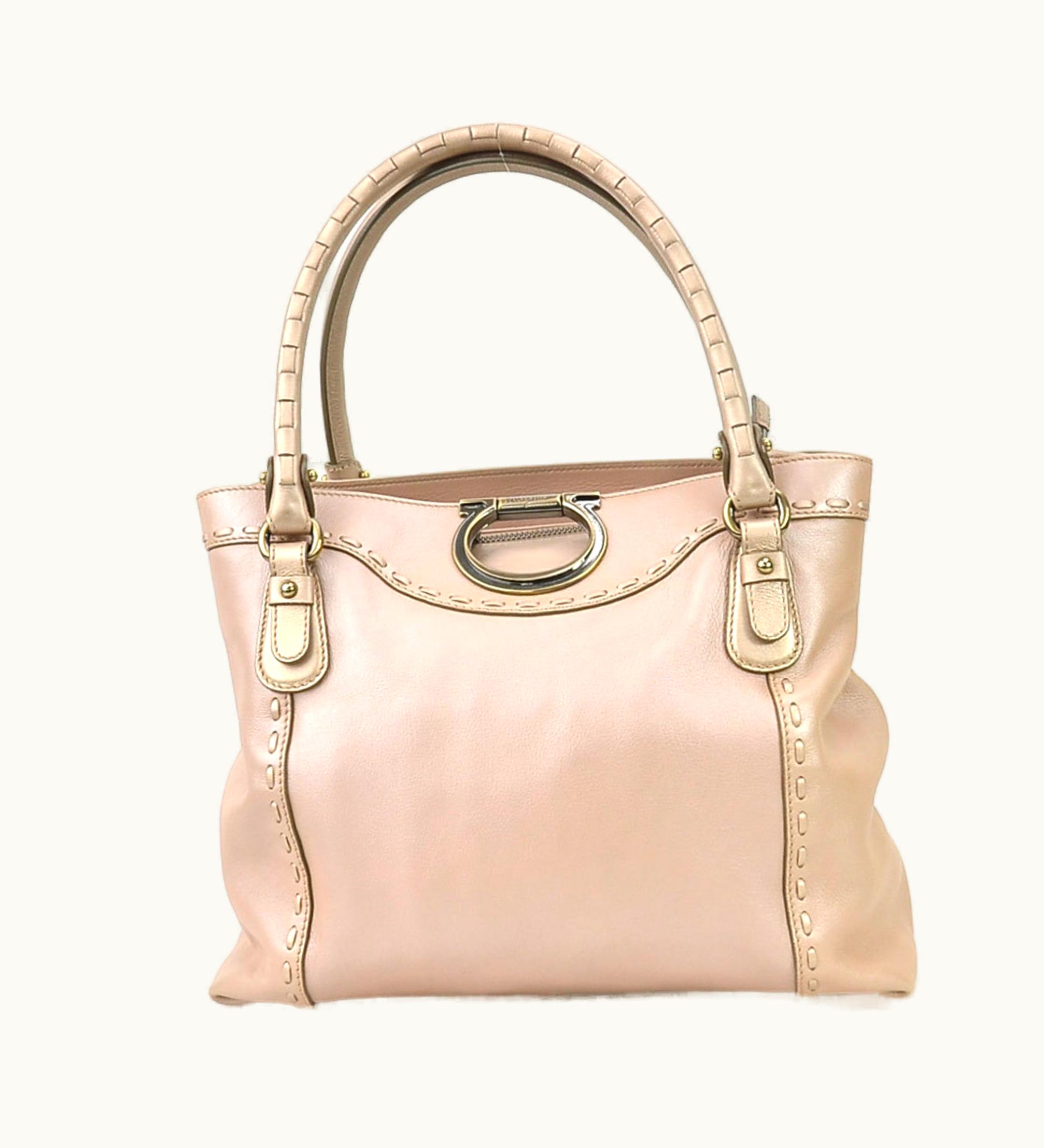 Salvatore Ferragamo Salvatore Ferragamo Handbag Gancini Leather Metallic Pink Beige Ladies