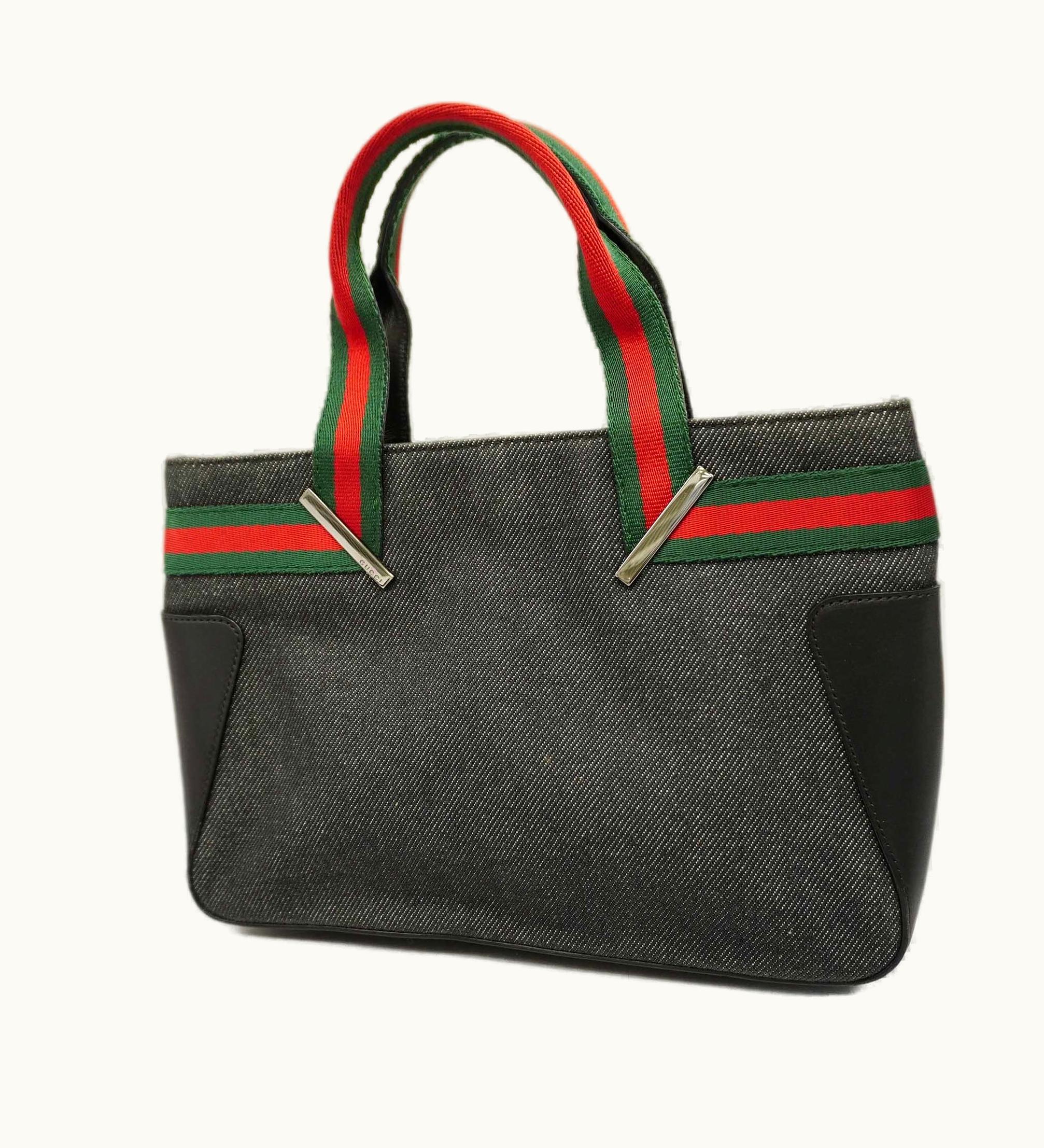Gucci Gucci Sherry Line 73984 Women's Denim, Leather Handbag Black
