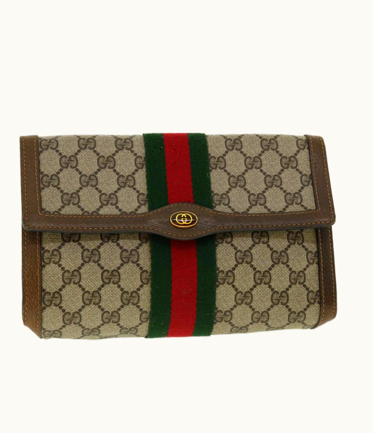Gucci Gucci GG Canvas Web Sherry Line Clutch Bag Beige Red 41014308725