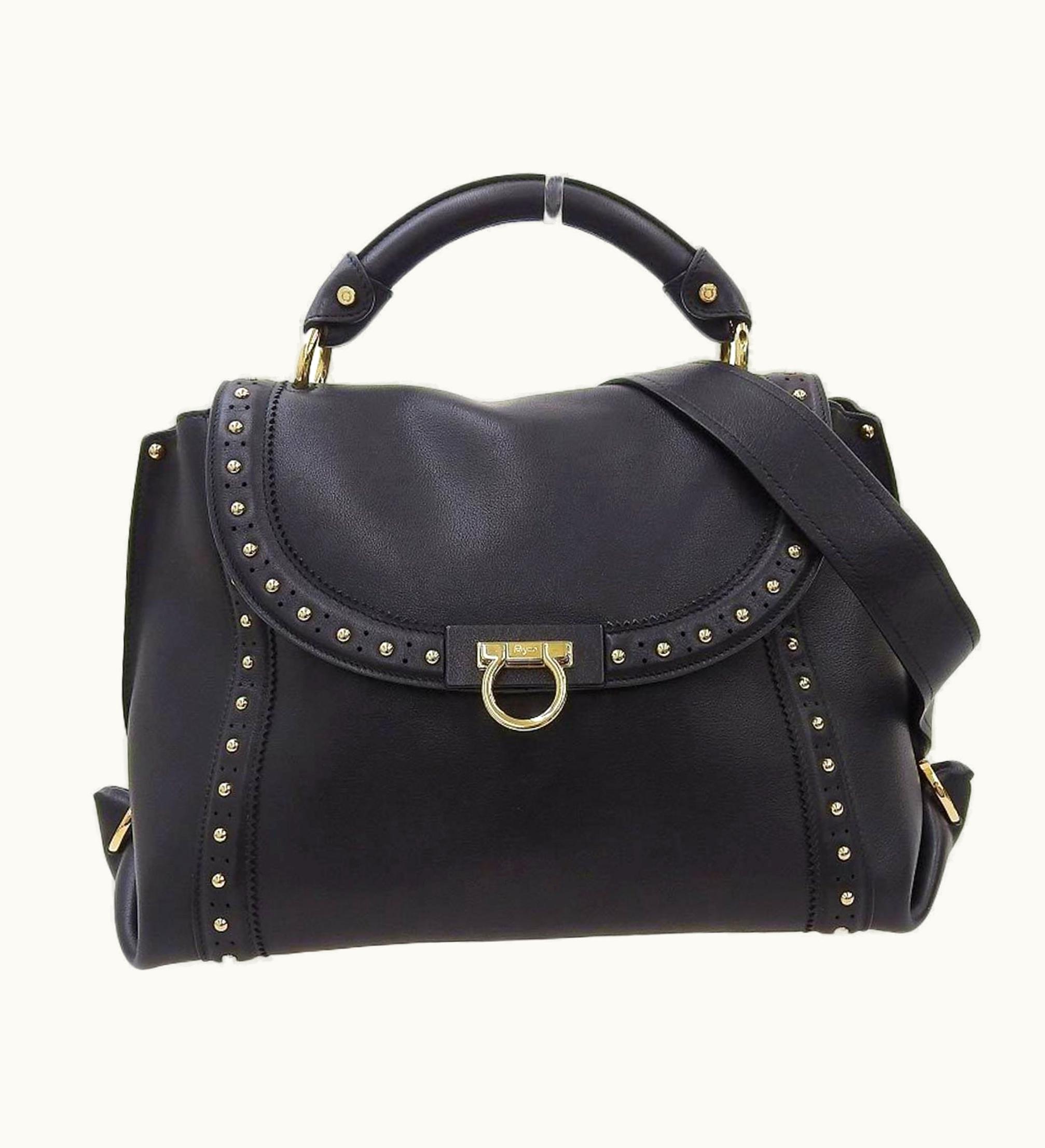 Salvatore Ferragamo Salvatore Ferragamo Gancini 2Way Bag Studs Leather Black