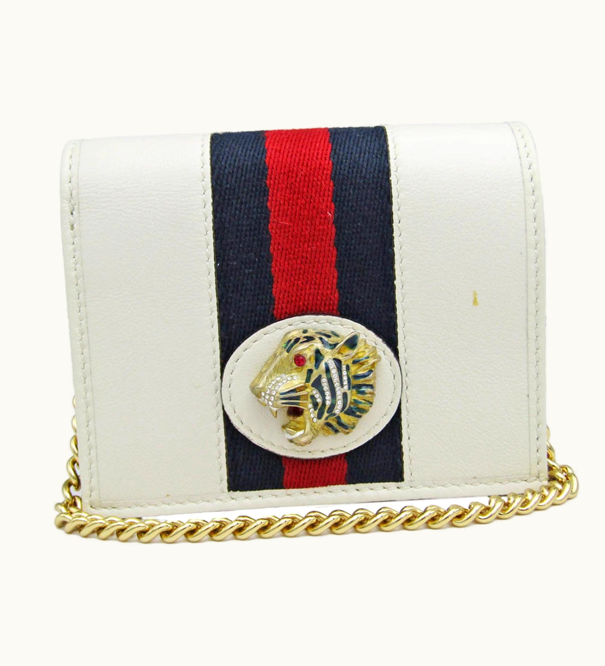 Gucci Gucci Rajah Tiger 573790 Women's Leather Chain/Shoulder Wallet Off-White
