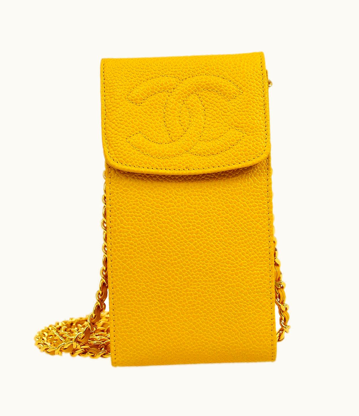 Chanel Chanel 1996-1997 Chain Shoulder Bag Phone Case Yellow Caviar Skin Nr14031H