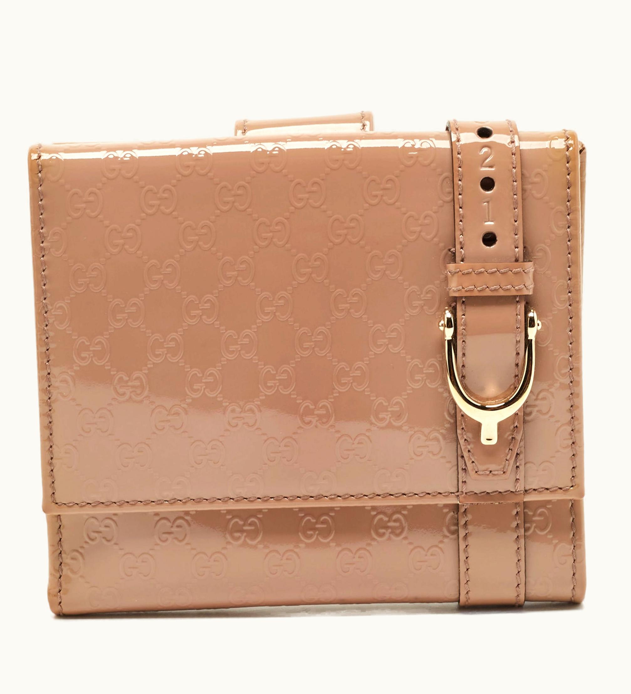 Gucci Gucci Beige Microssima Patent Leather Buckle French Wallet