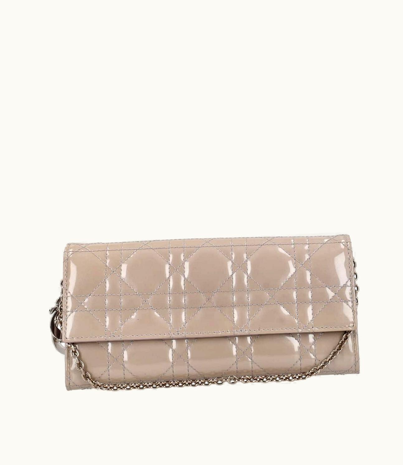 Dior Dior Christian Dior Patent Lady Dior Rendez-Vouis Chain Wallet Grey