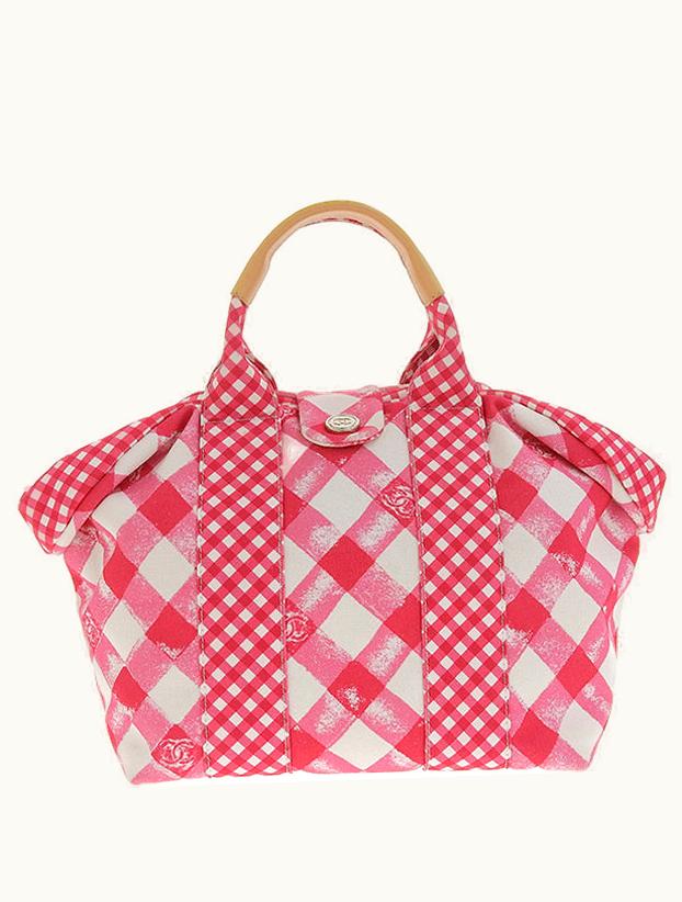 Chanel Chanel Around 2011 Made Gingham Pattern CC Mark Hnadle Bag Pink/White