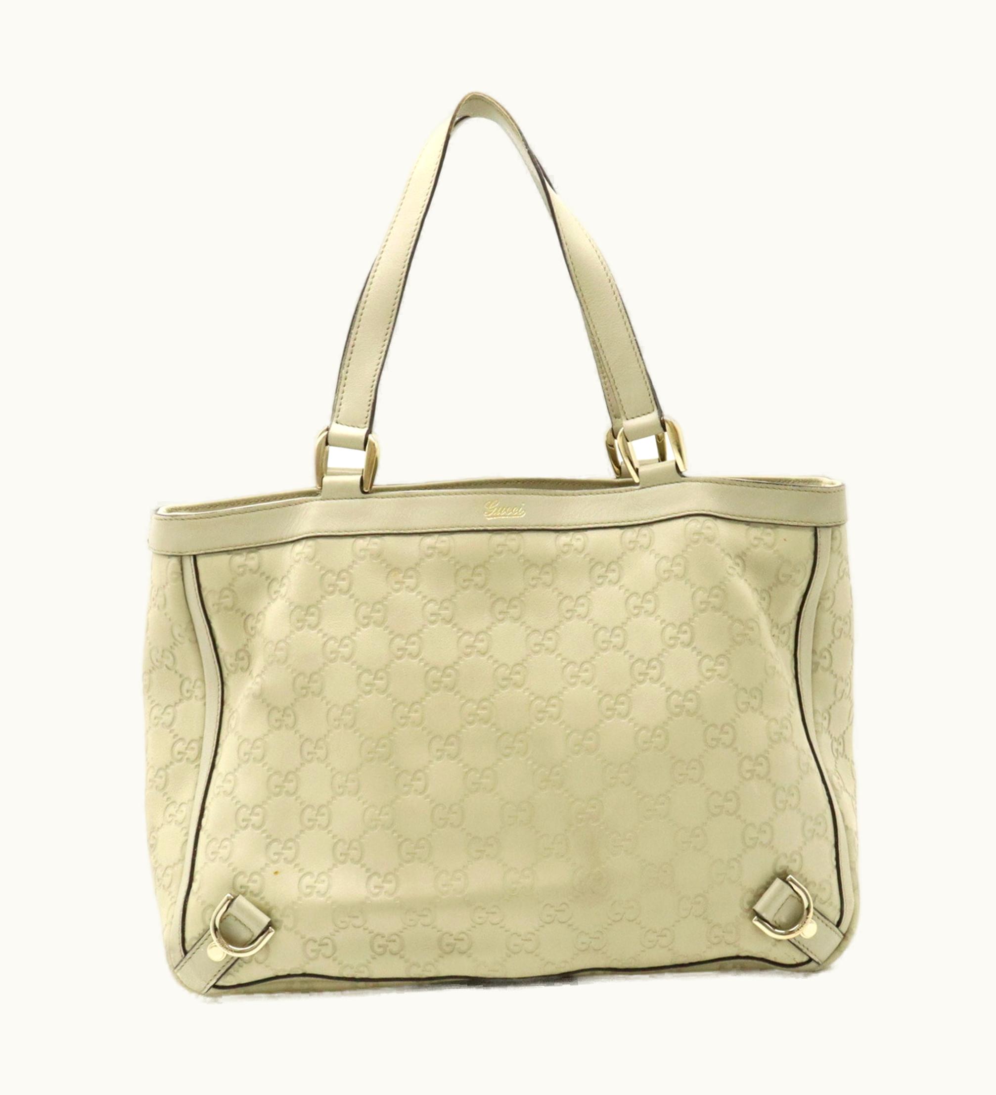 Gucci Gucci Shima Abbey Line Tote Bag Handbag Leather Light Beige 170004