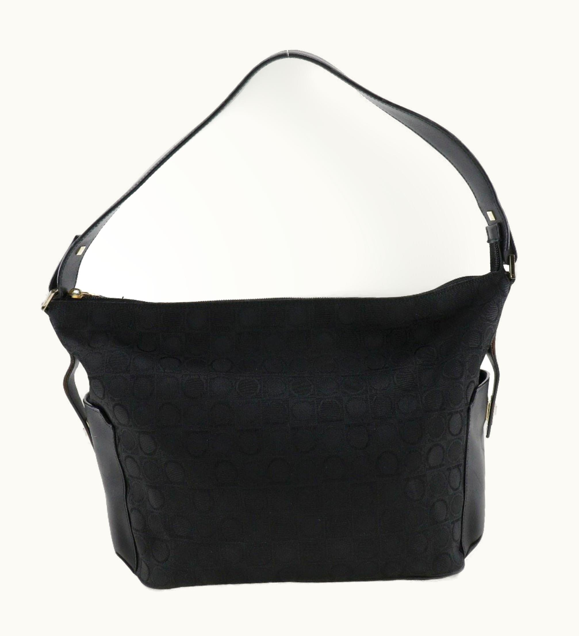 Salvatore Ferragamo Salvatore Ferragamo One Shoulder Bag Gancini Ab-21 2779 Canvas X Leather Black Ladies