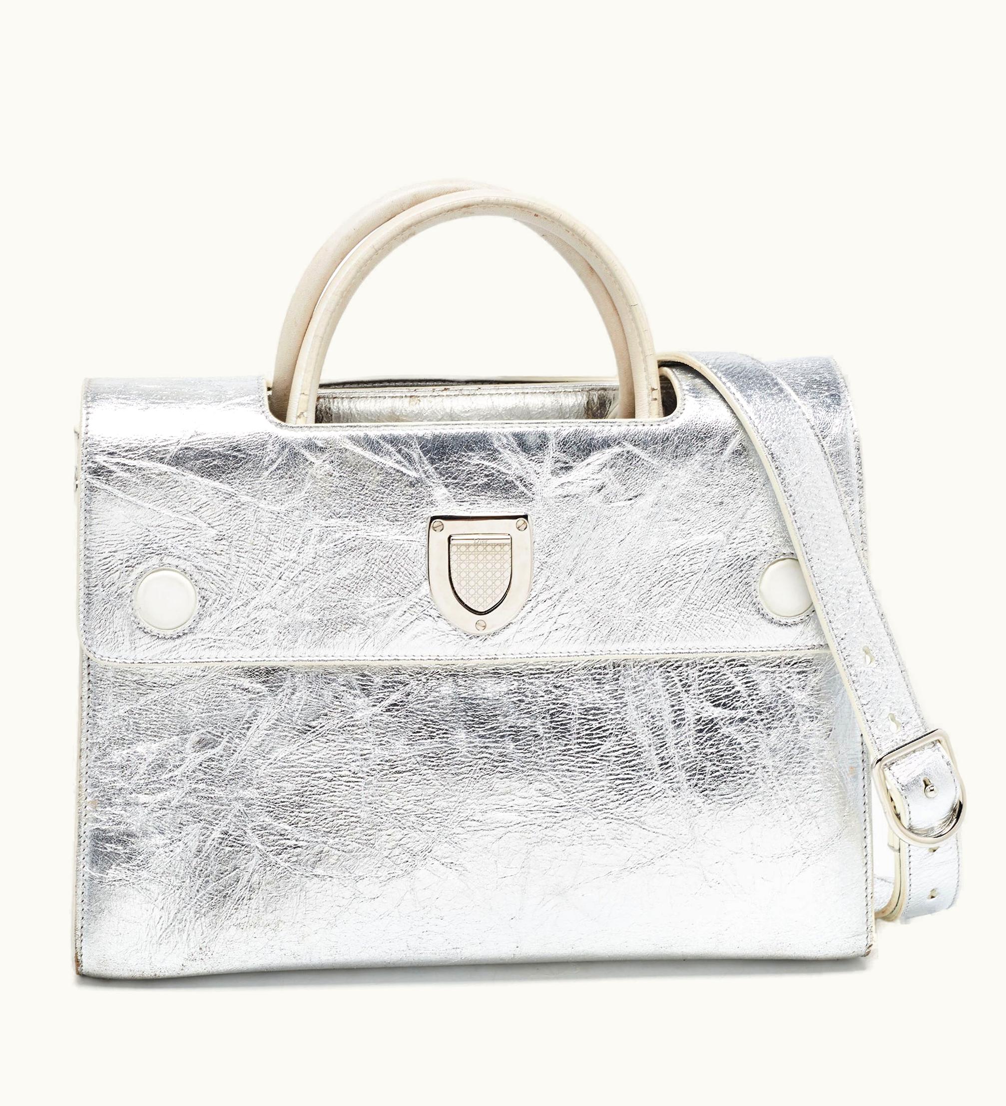 Dior Dior Silver Laminated Leather Medium Ever Bag
