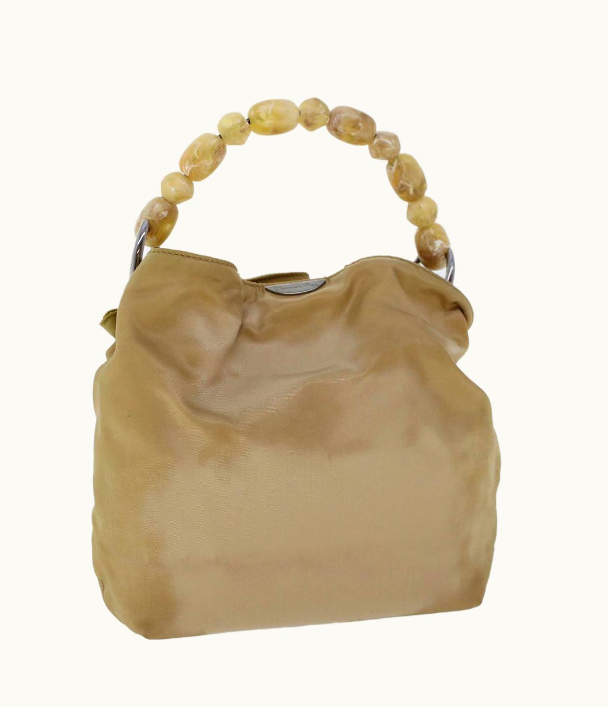 Dior Dior Christian Dior Maris Pearl Hand Bag Nylon Beige