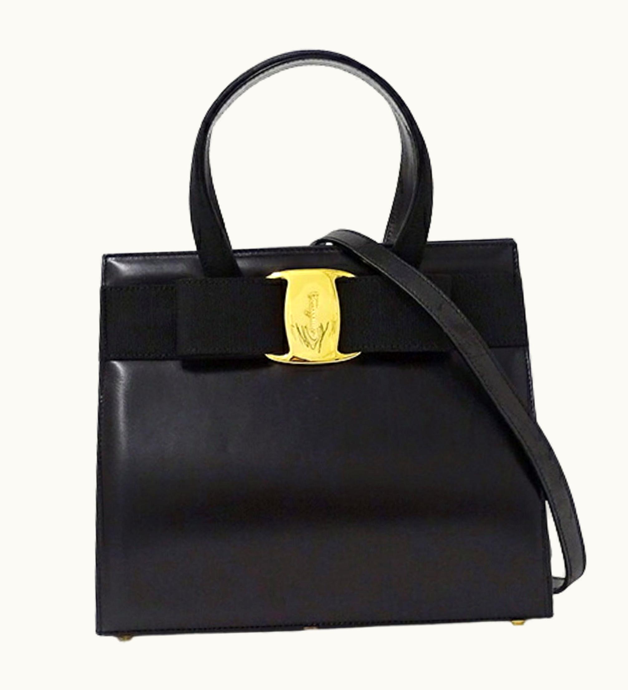 Salvatore Ferragamo Salvatore Ferragamo Bag Women's Handbag Shoulder 2Way Rose Ribbon Leather Black