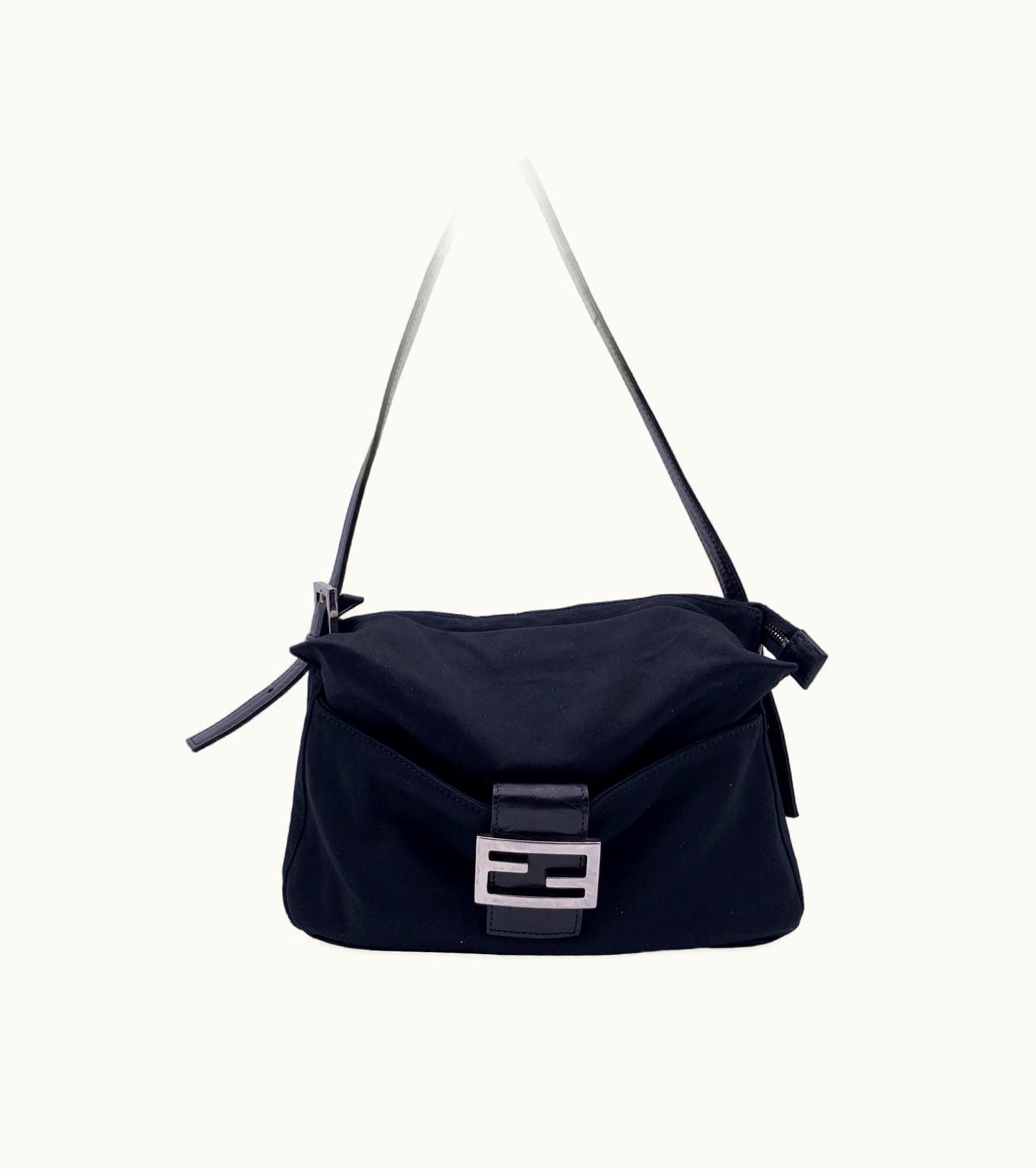 Fendi Fendi Black Fabric Front Pocket Baguette Shoulder Bag Handbag