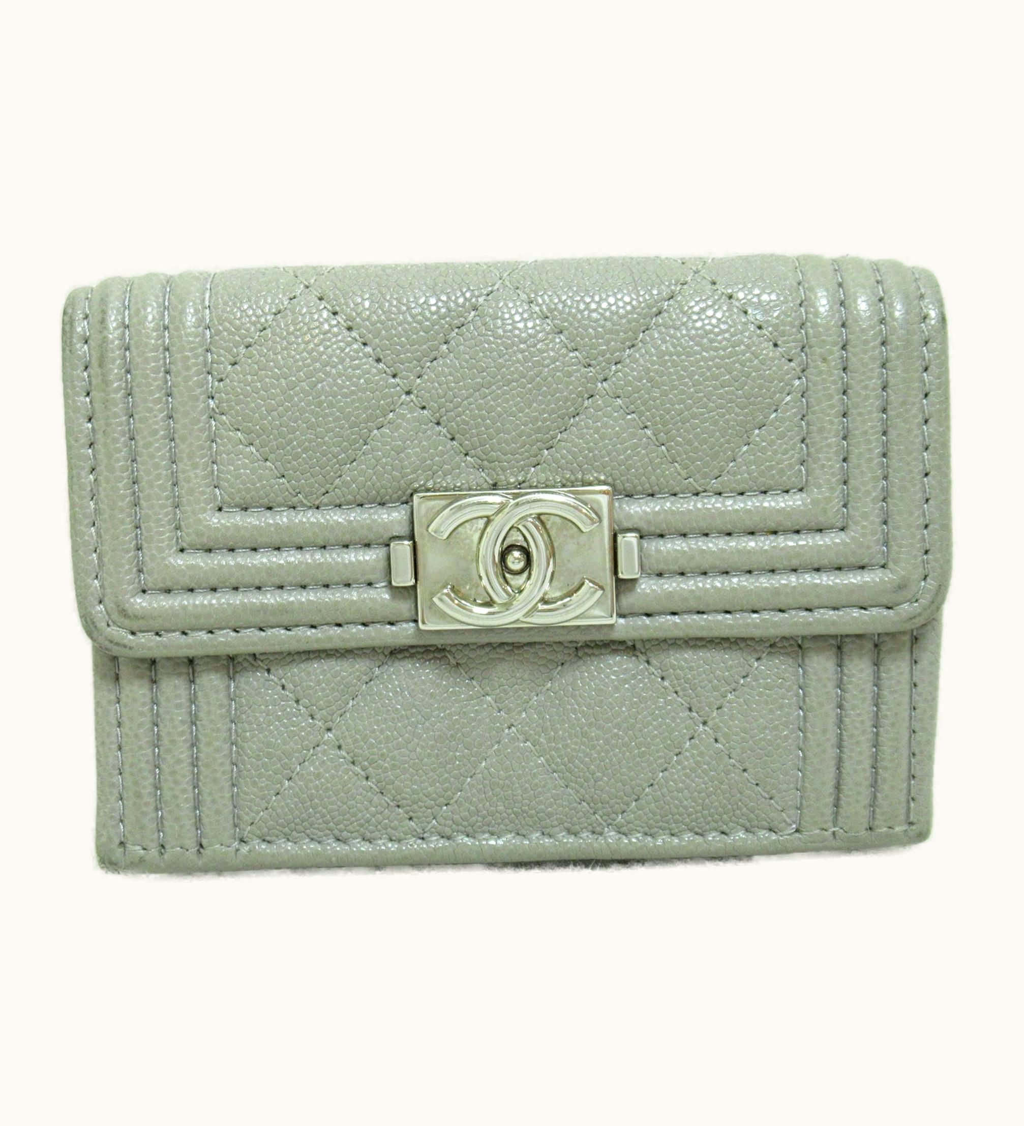Chanel Chanel Boy Wallet Tri-Fold Women's Gray