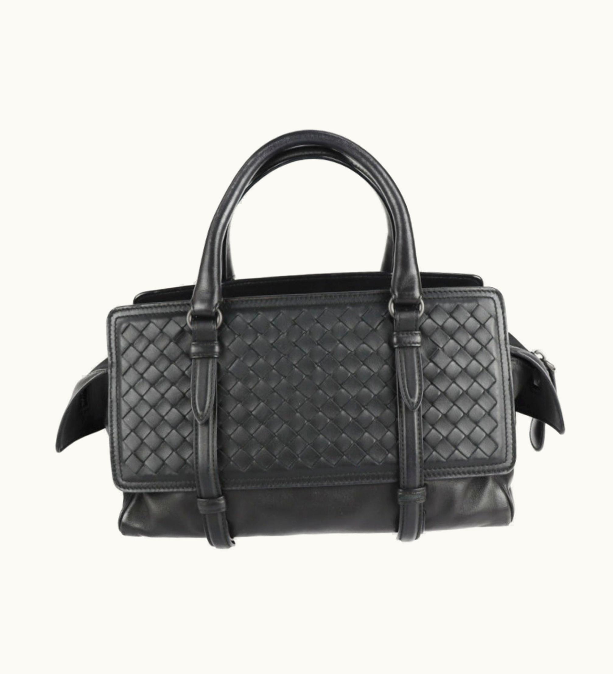 Bottega Veneta Bottega Veneta Monaco Intrecciato Handbag 396448 Leather Black Shoulder Bag Tote