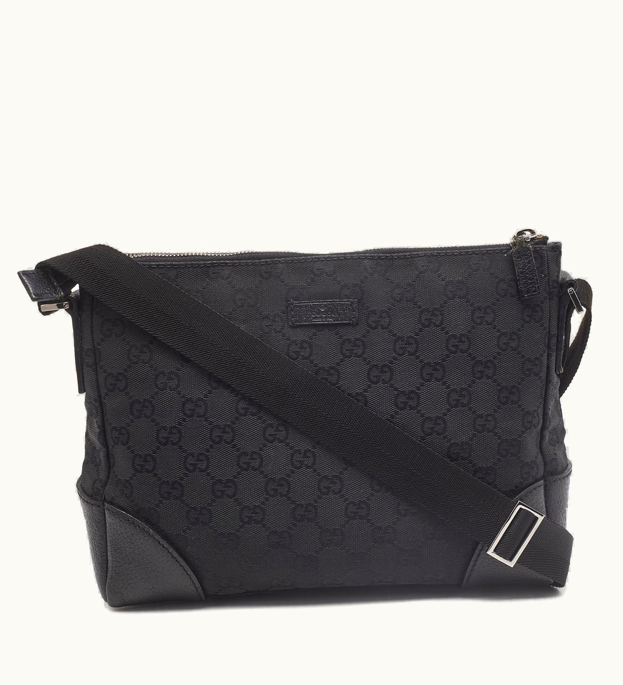 Gucci Gucci Black Canvas GG Logo Crossbody Messenger Bag