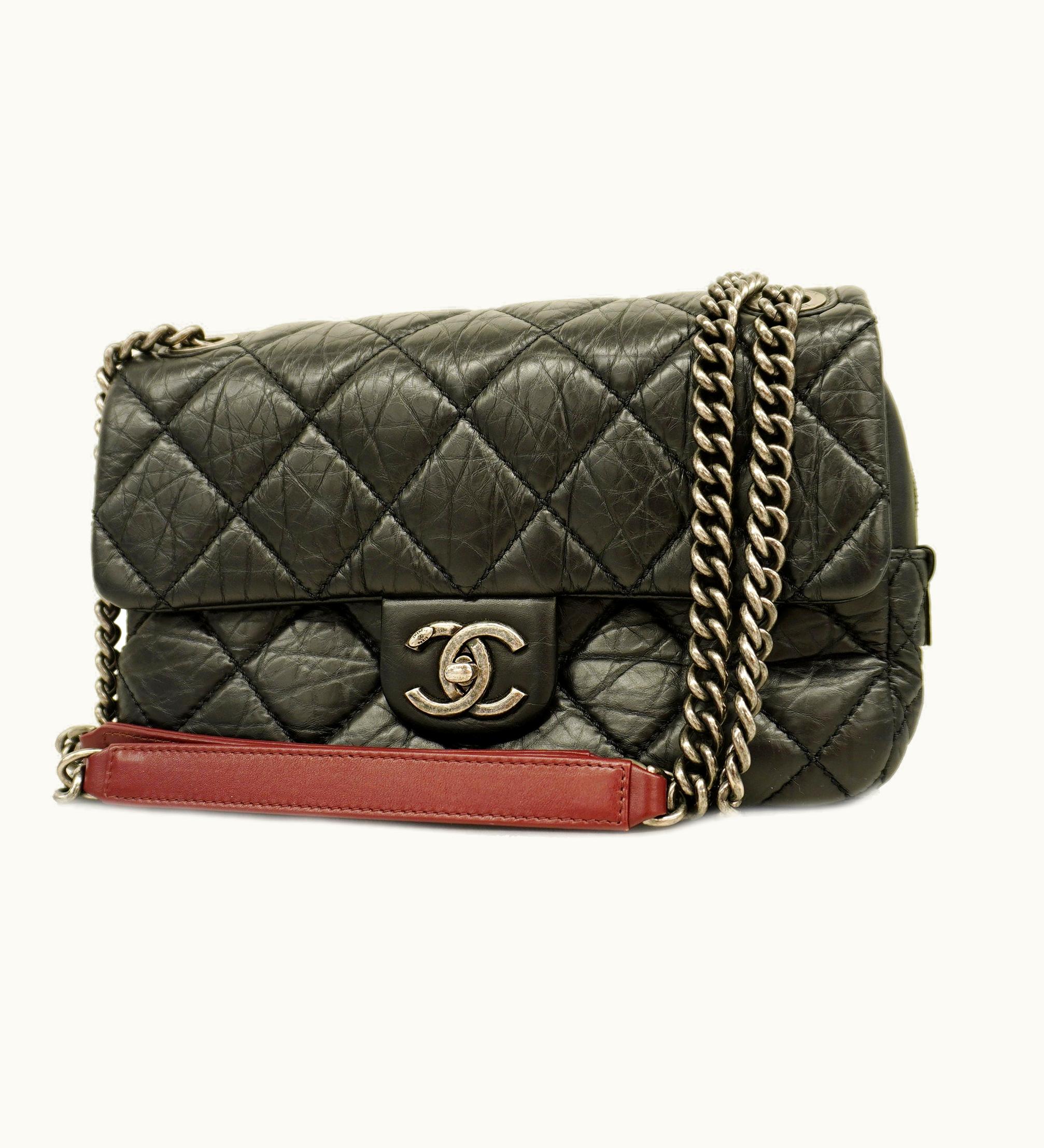 Chanel Chanel Matelasse W Chain Women's Leather Shoulder Bag Black