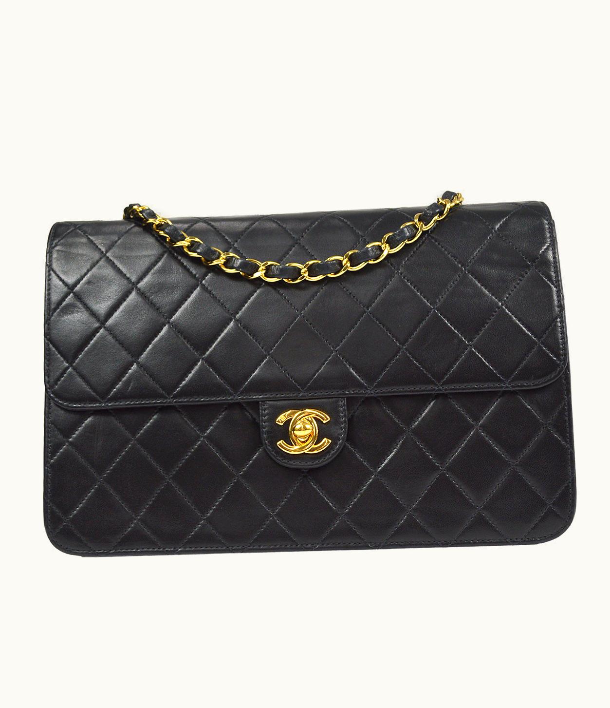 Chanel Chanel 2000-2001 Turnlock Half Flap Medium Black Lambskin 96826