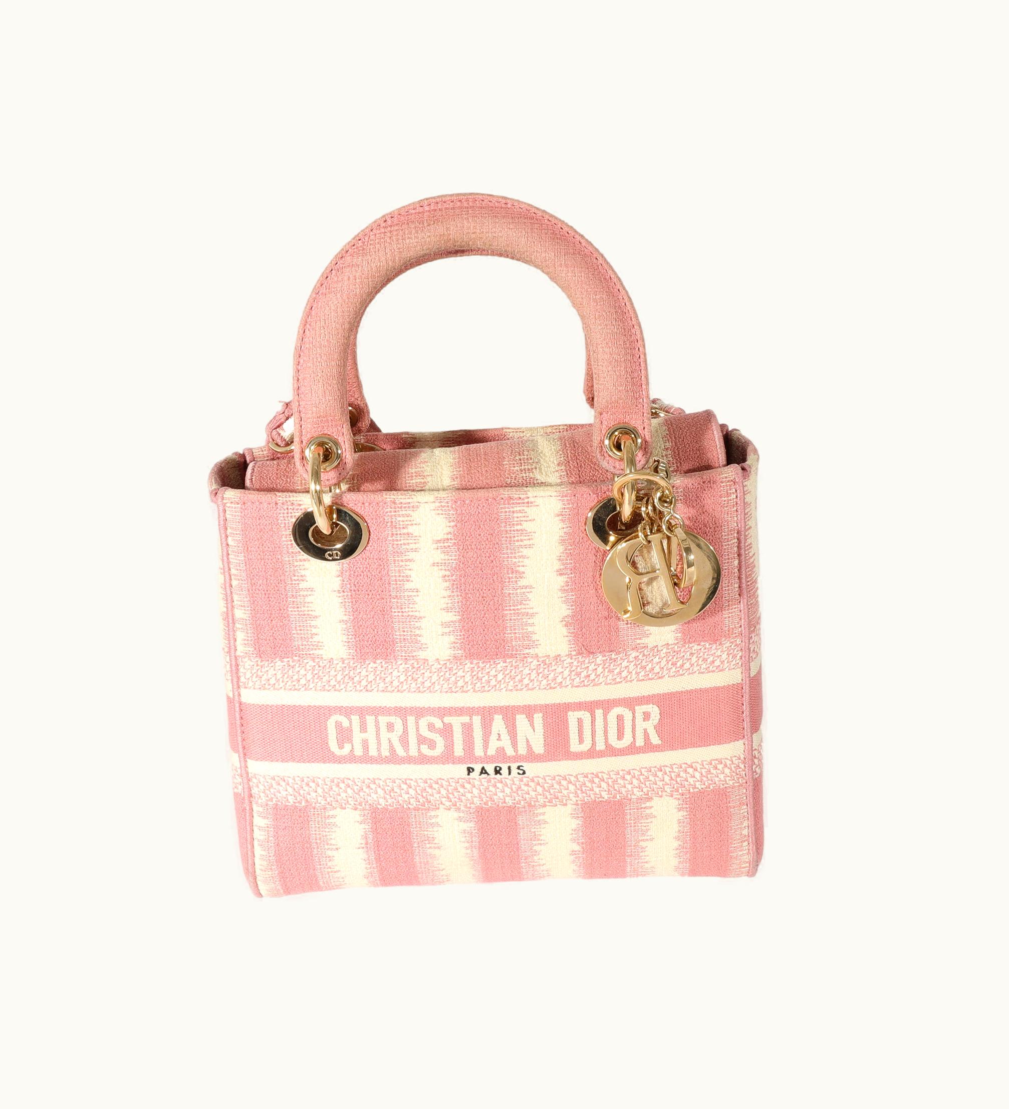 Dior Dior Christian Dior Pink Canvas Medium D-Stripes Lady D-Lite
