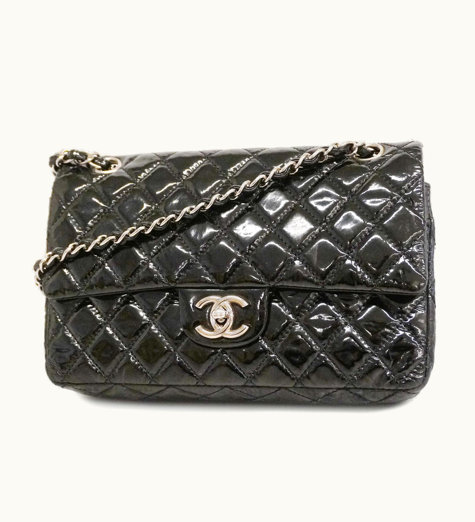 Chanel Chanel Matelasse W Flap W Chain Women's Patent Leather Shoulder Bag Black
