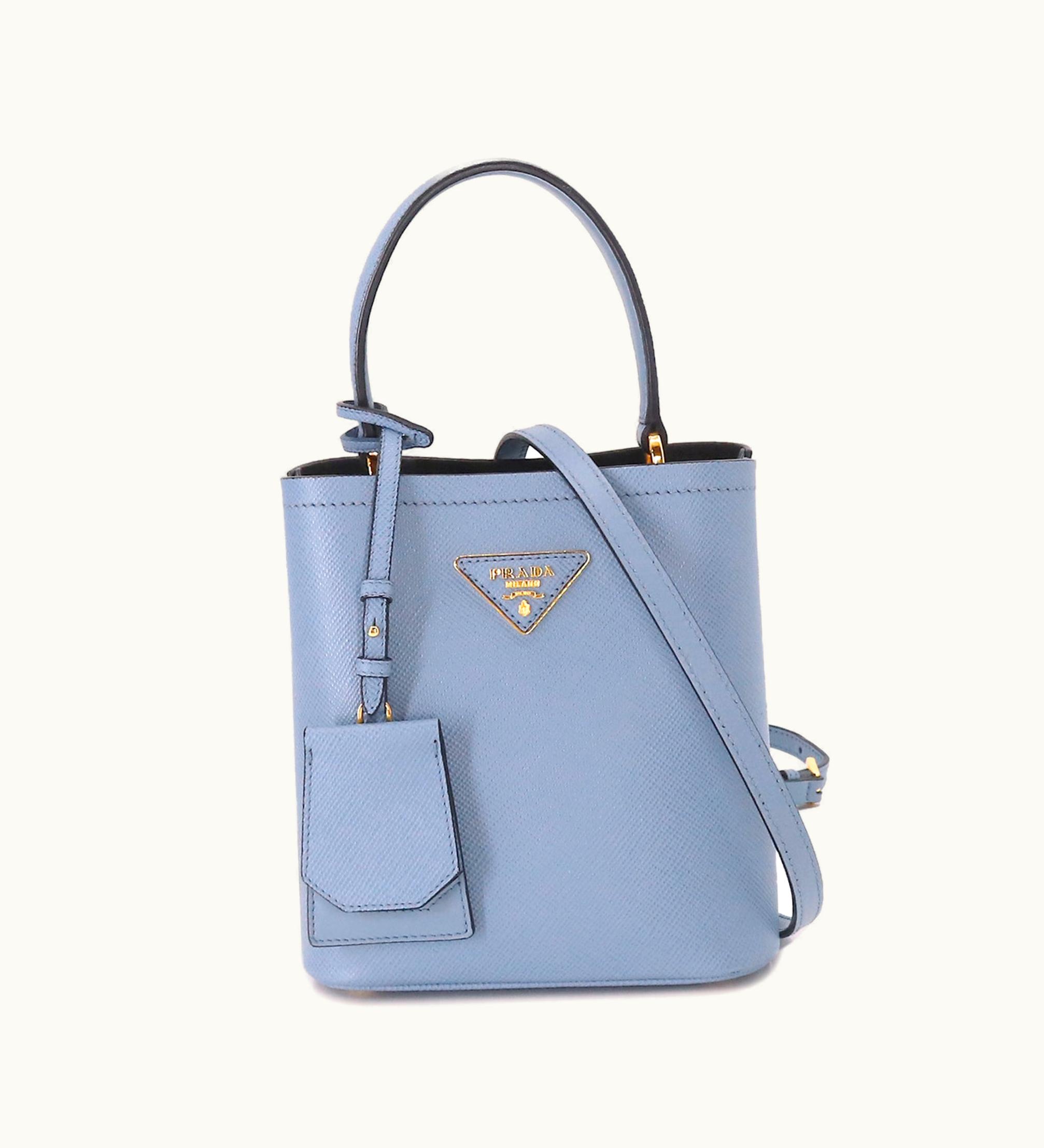 Prada Prada Panier 2Way Hand Shoulder Bag Saffiano Leather Blue 1Ba217