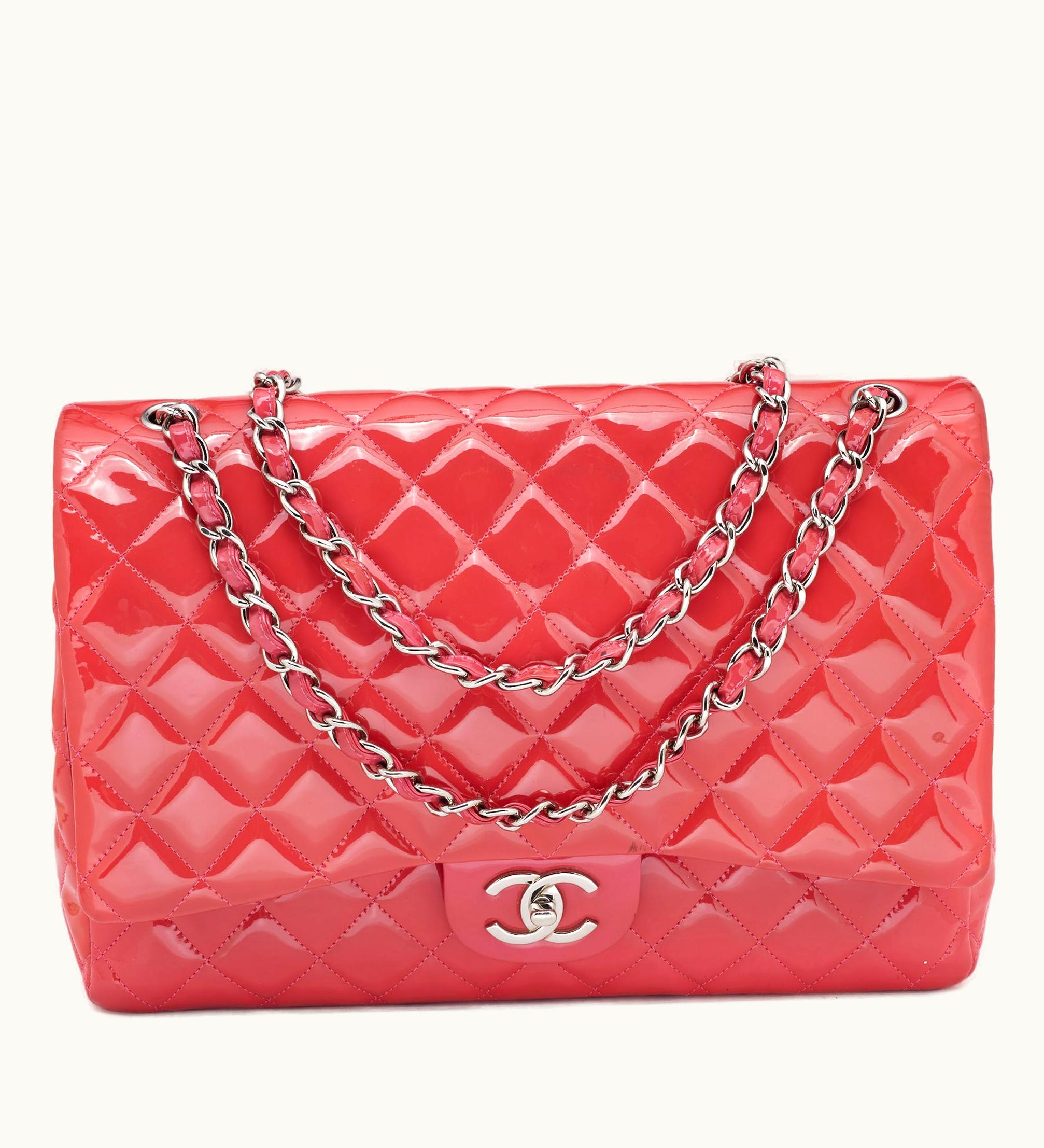 Chanel Chanel Pink Quilted Patent Leather Maxi Classic Double Flap Bag