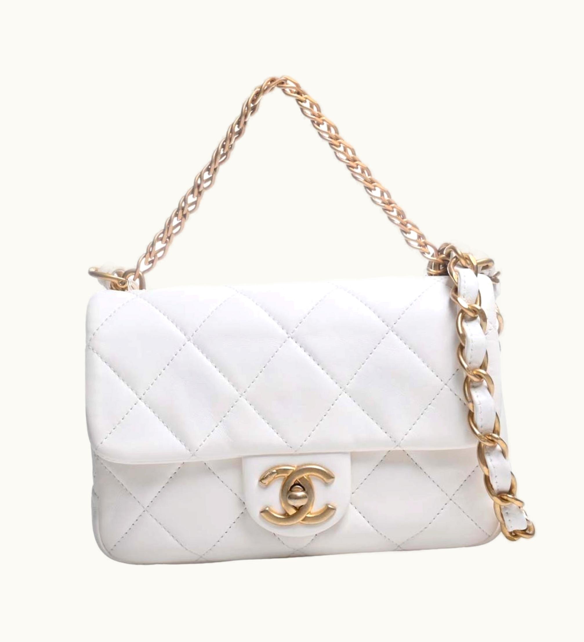 Chanel Chanel Lambskin Mini Matelasse Coco Mark 2Way Chain Shoulder Bag White Ladies