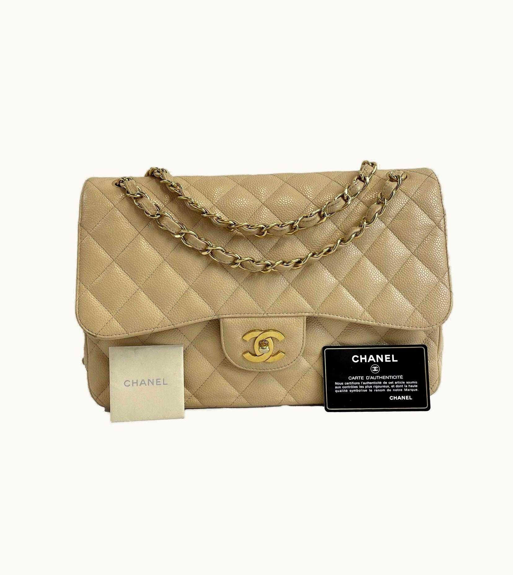 Chanel Chanel - Large CC Caviar Leather Double Flap Tan Shoulder Bag