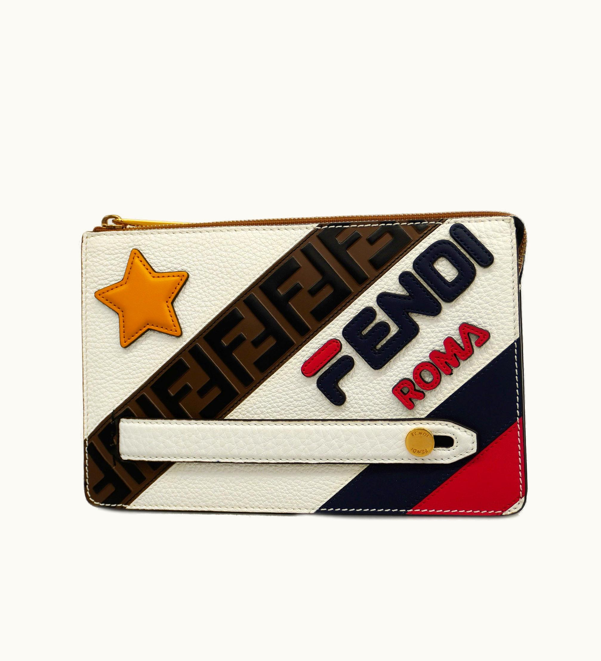 Fendi Fendi Zucca Fila Collaboration Men's Leather Clutch Bag White