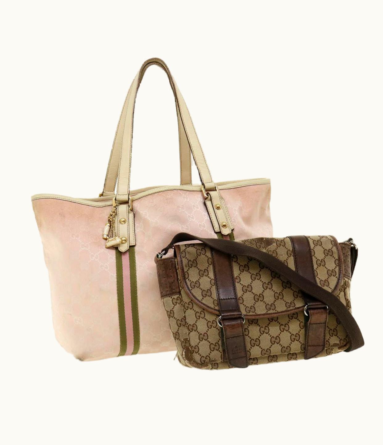 Gucci Gucci GG Canvas Sherry Line Shoulder Bag 2Set Pink Beige