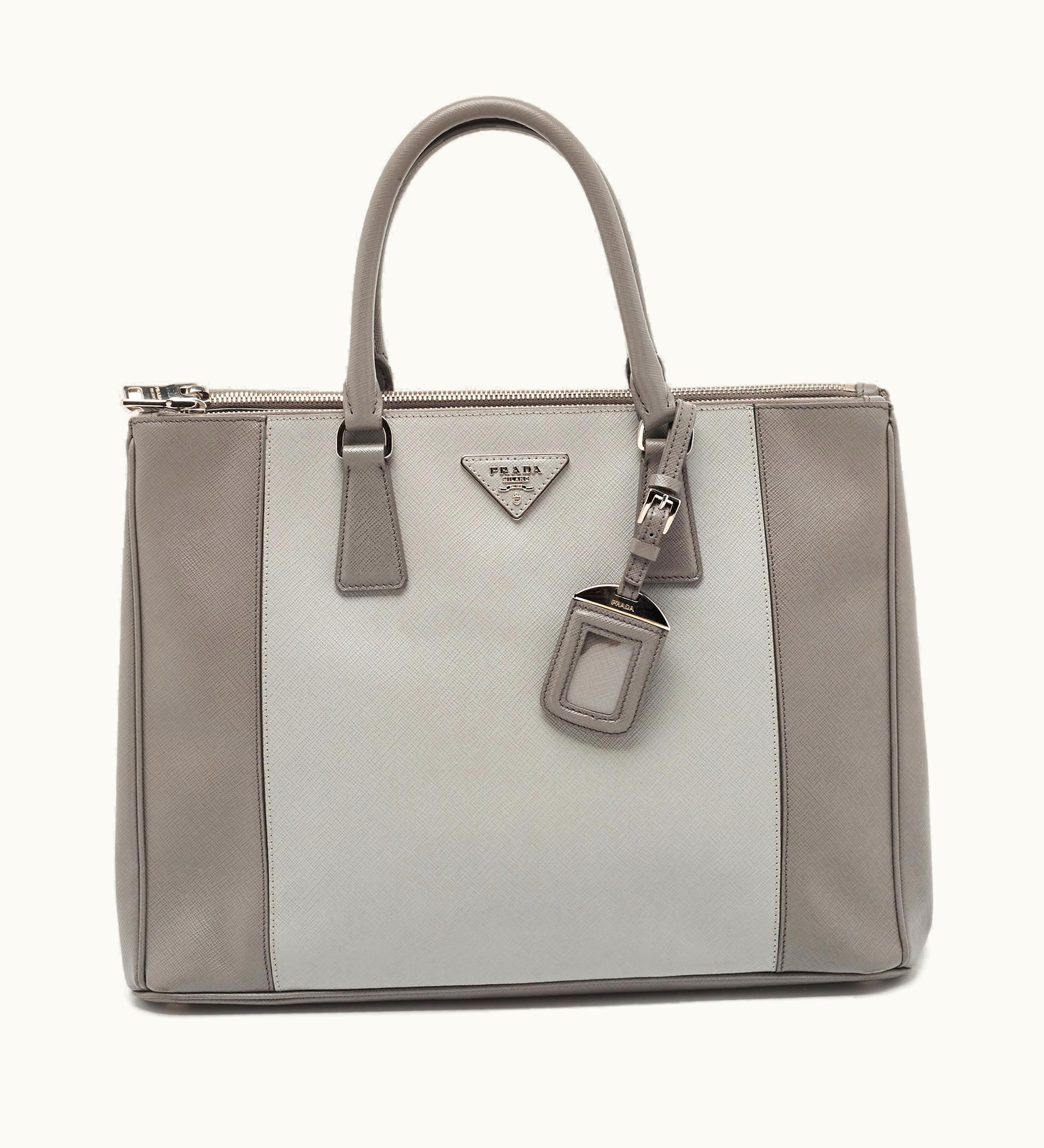 Prada Prada Two-Tone Saffiano Leather Large Double Zip Tote
