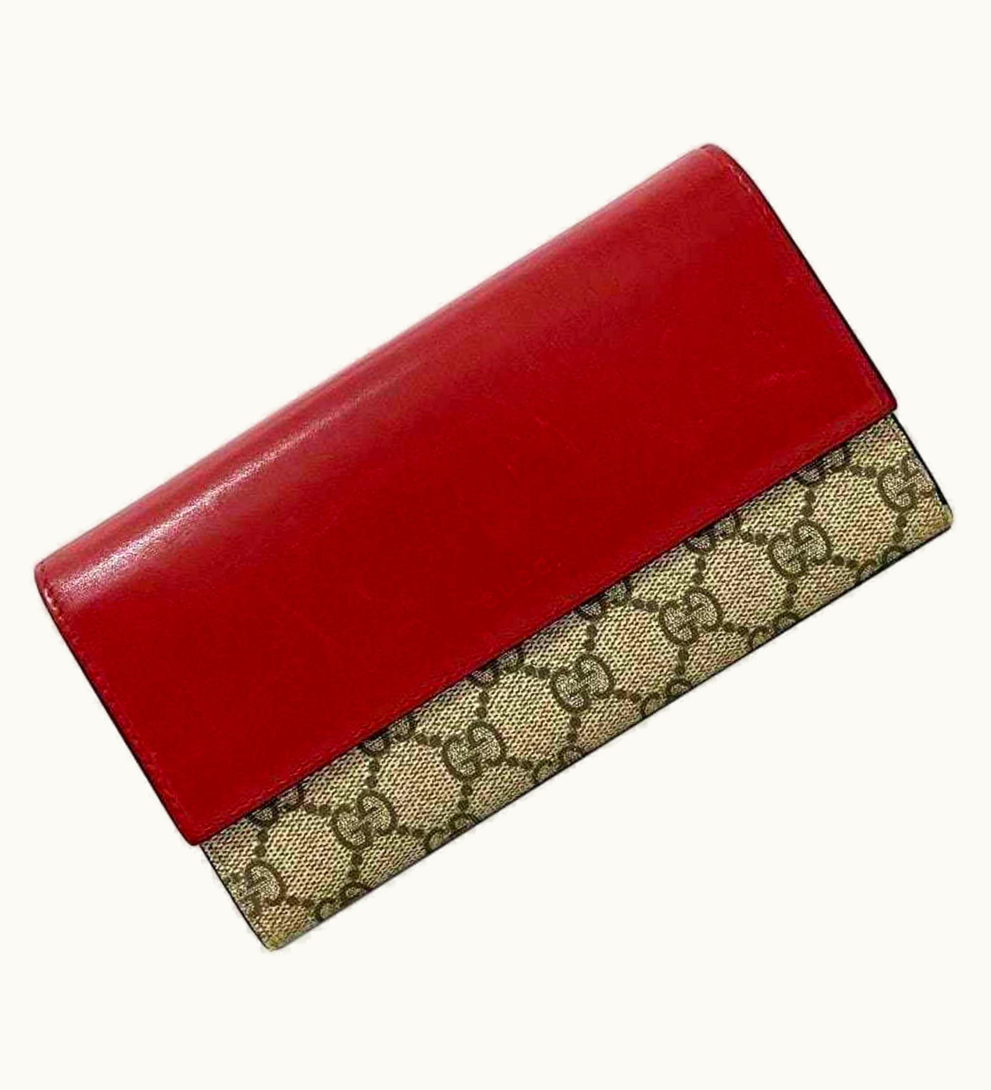 Gucci Gucci Bifold Long Wallet Beige Red Purple GG Supreme 410100 Purse Leather Pvc