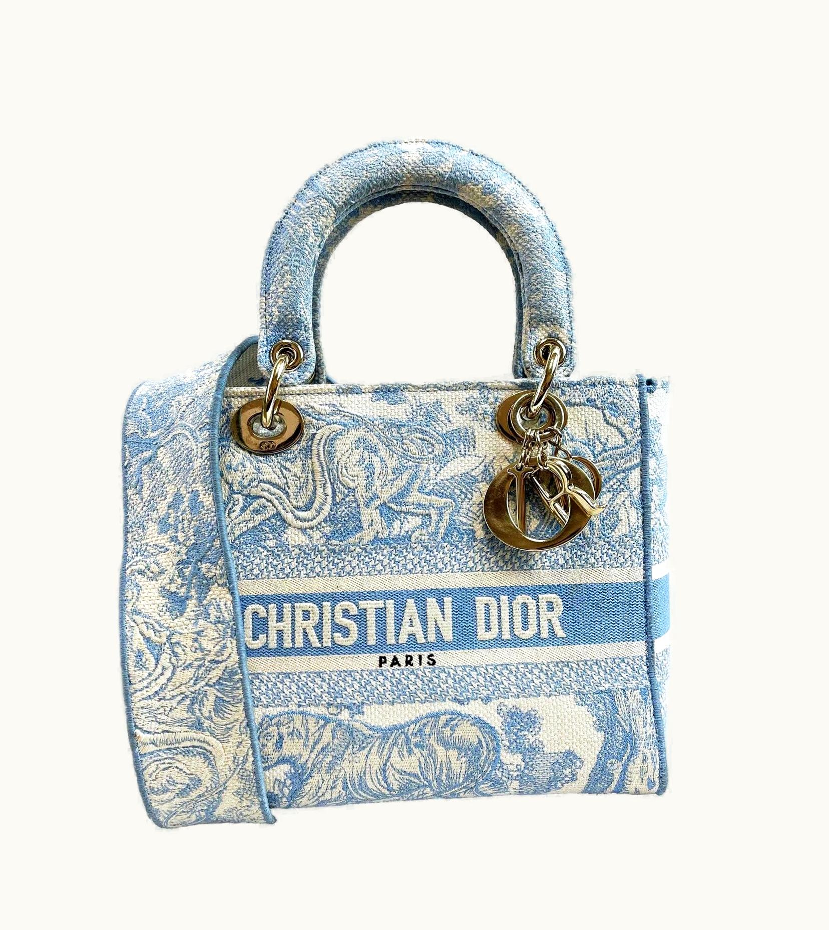 Dior Dior Toile De Jouy Lady D-Lite Bag Embroidered Canvas Cornflower Blue