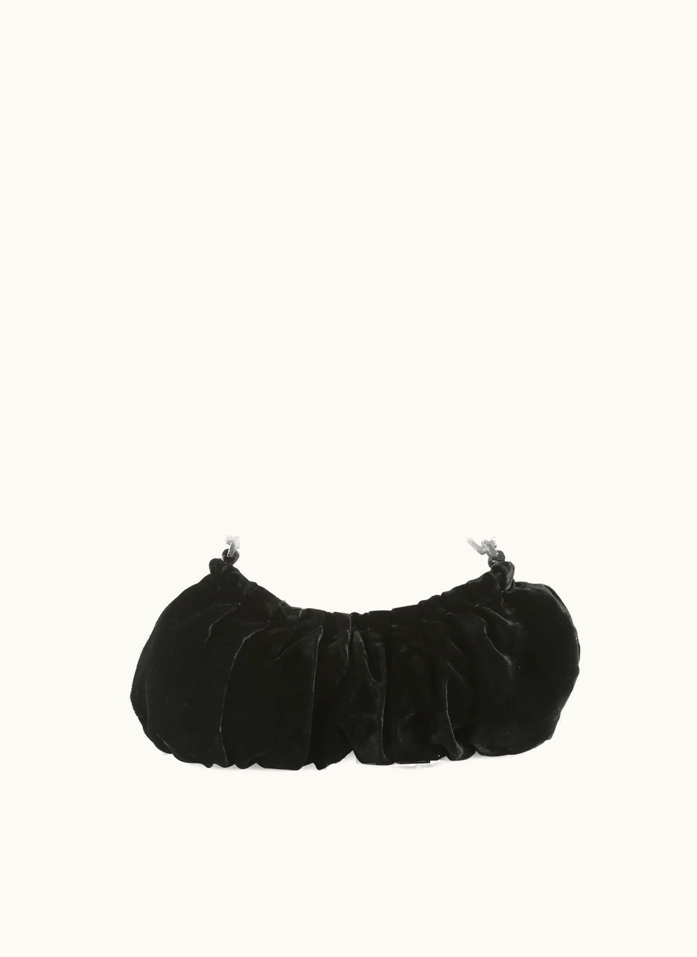 Prada Prada Black Cinched Velvet With Braided Leather/Velvet Handle Hobo Bag