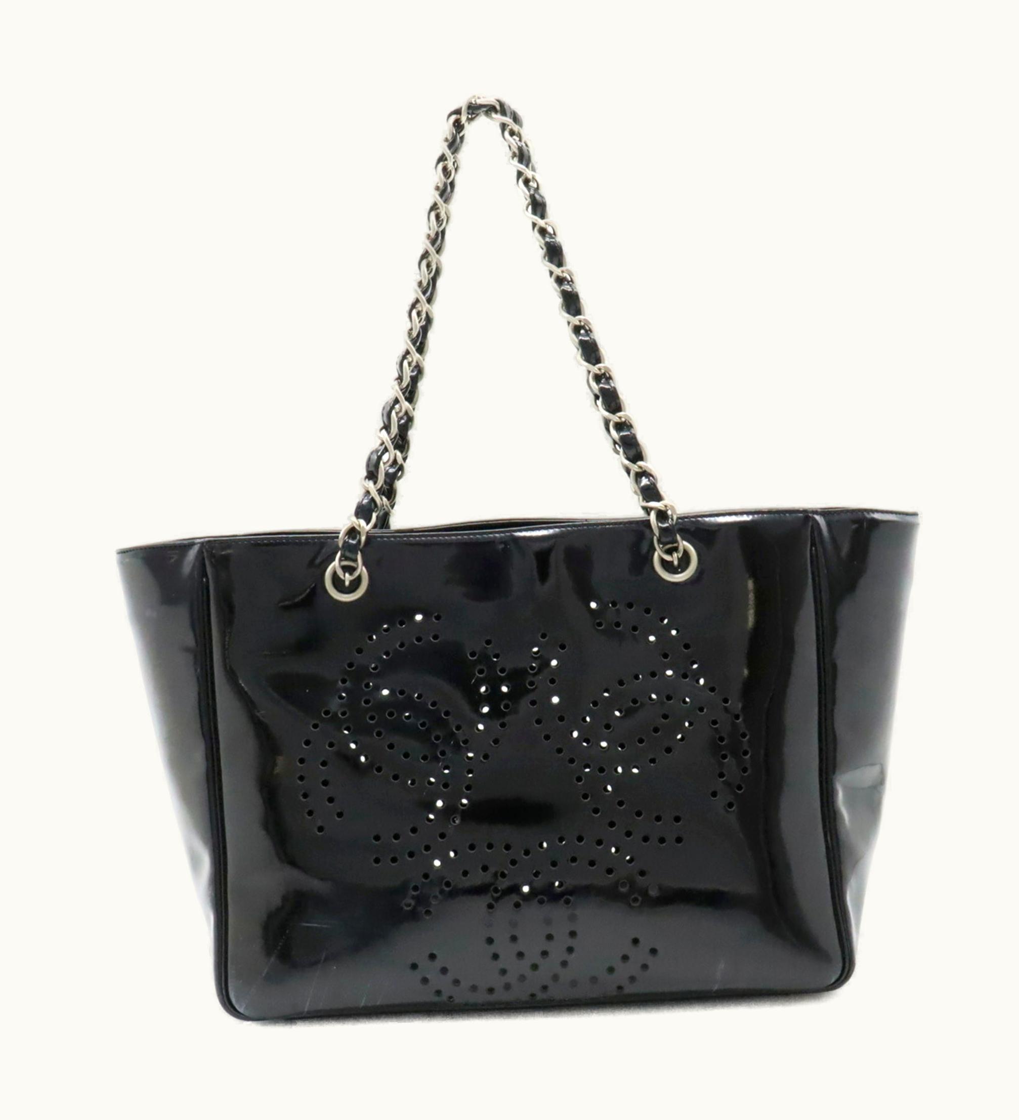 Chanel Chanel Coco Mark Triple Punching Chain Shoulder Bag Tote Enamel Black