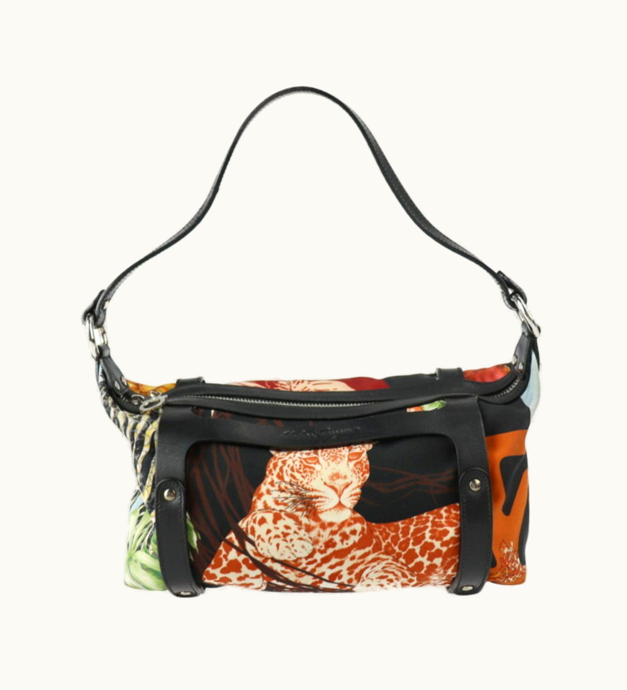 Salvatore Ferragamo Salvatore Ferragamo Hand Pouch Handbag 22 6192 Nylon Leather Black Multicolor Silver Hardware Mini Bag