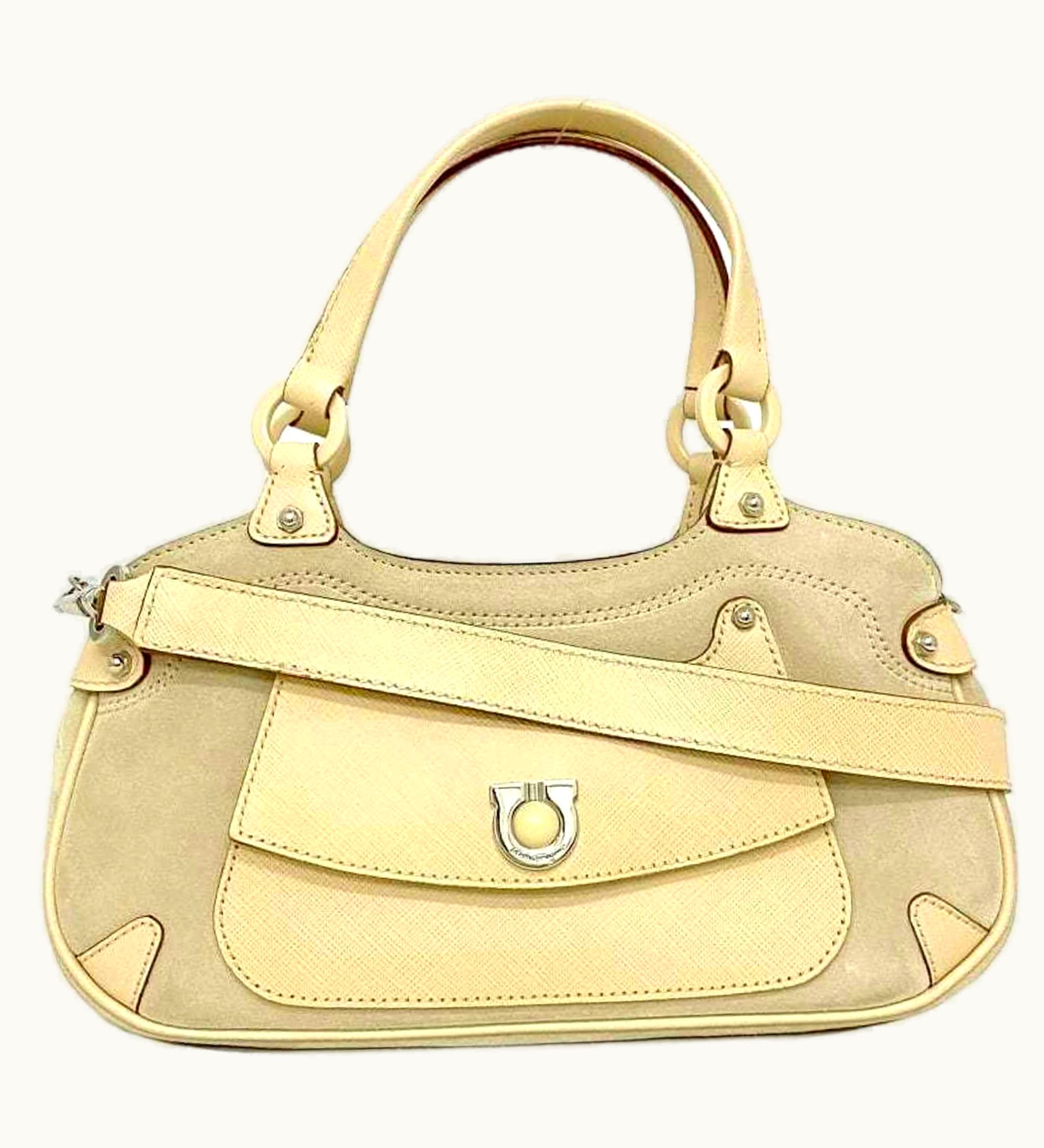Salvatore Ferragamo Salvatore Ferragamo 2Way Bag Beige Gancini Bk-21 Leather Suede Shoulder Handbag