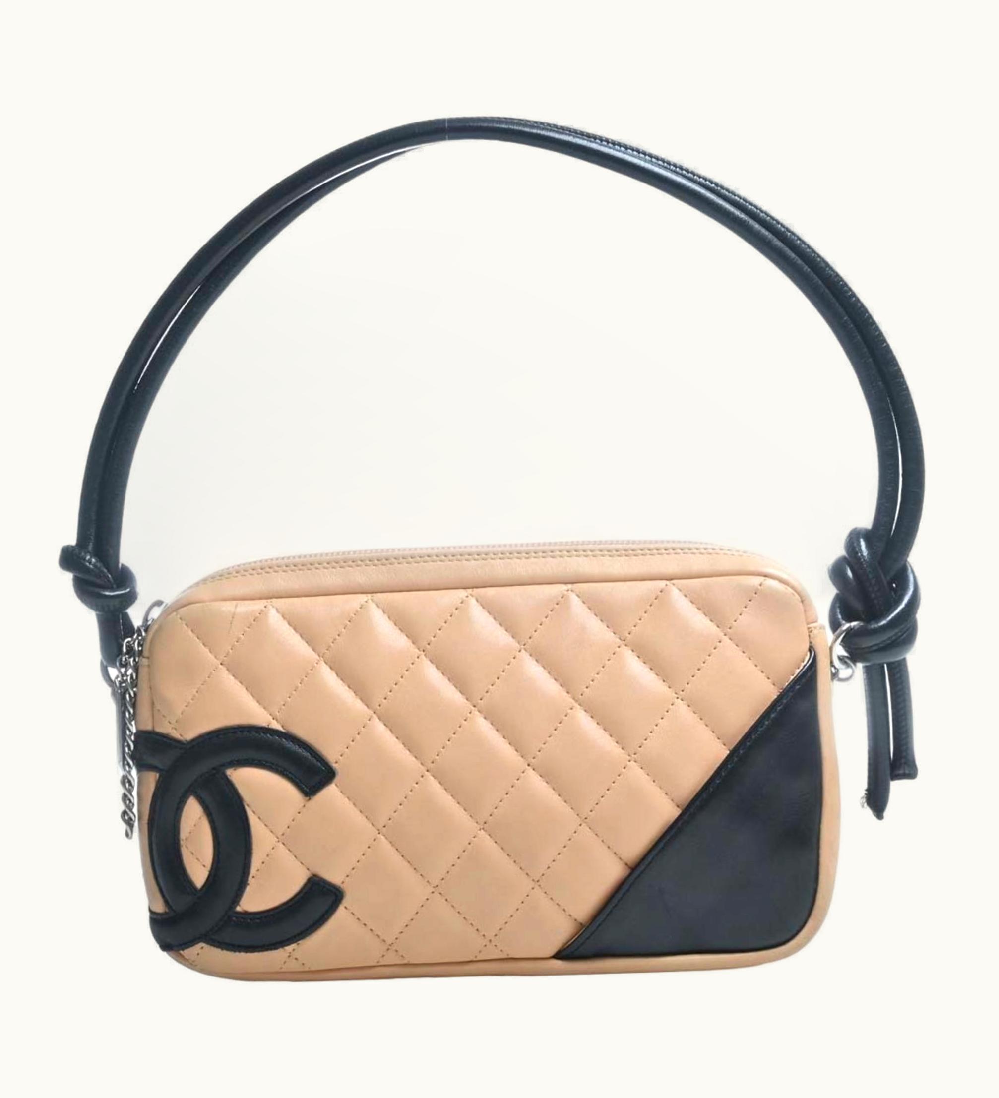 Chanel Chanel Leather Cambon Coco Mark Accessory Pouch Beige/Black Ladies