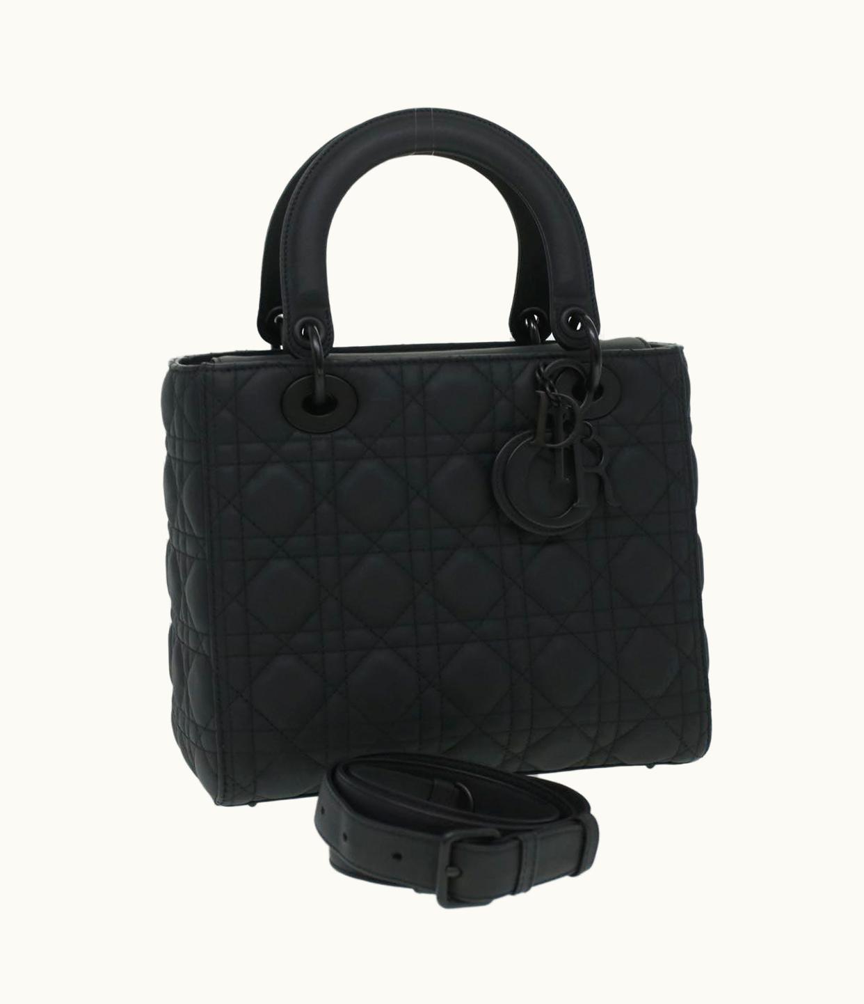 Dior Dior Christian Dior Canage Lady Dior Hand Bag Calfskin Black M0566Sloi