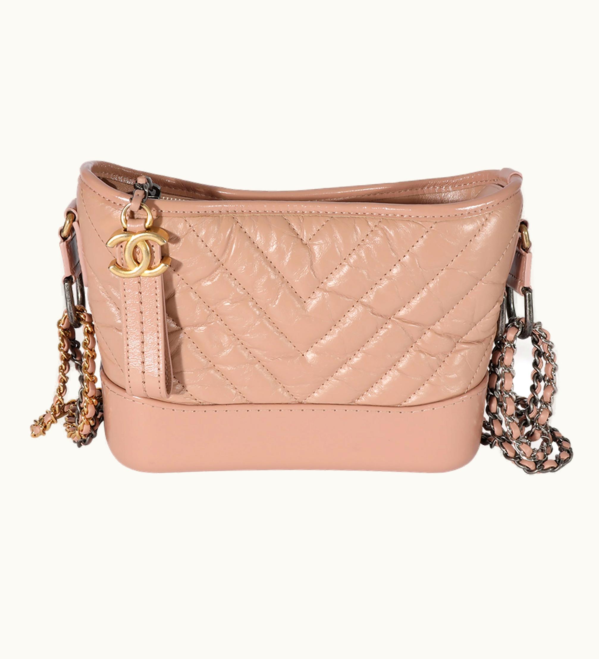 Chanel Chanel Pink Aged Calfskin Chevron Quilted Small Gabrielle Hobo
