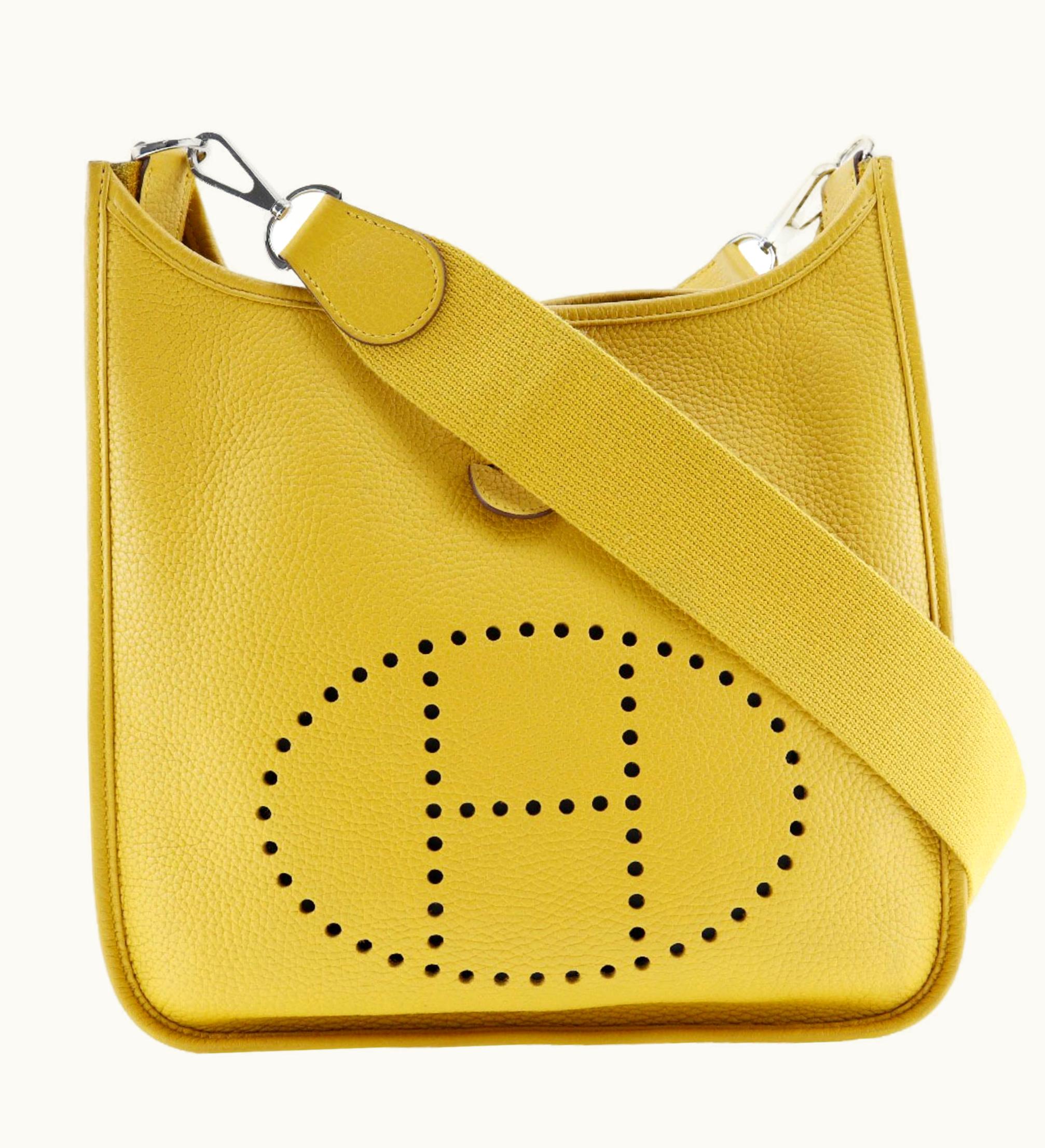Hermès Hermès Evelyne 3PM Shoulder Bag Taurillon Clemence Jaune Ambre Made In France 2018 Yellow/Silver Hardware C Crossbody A5 Snap Button Evelyne3PM Ladies