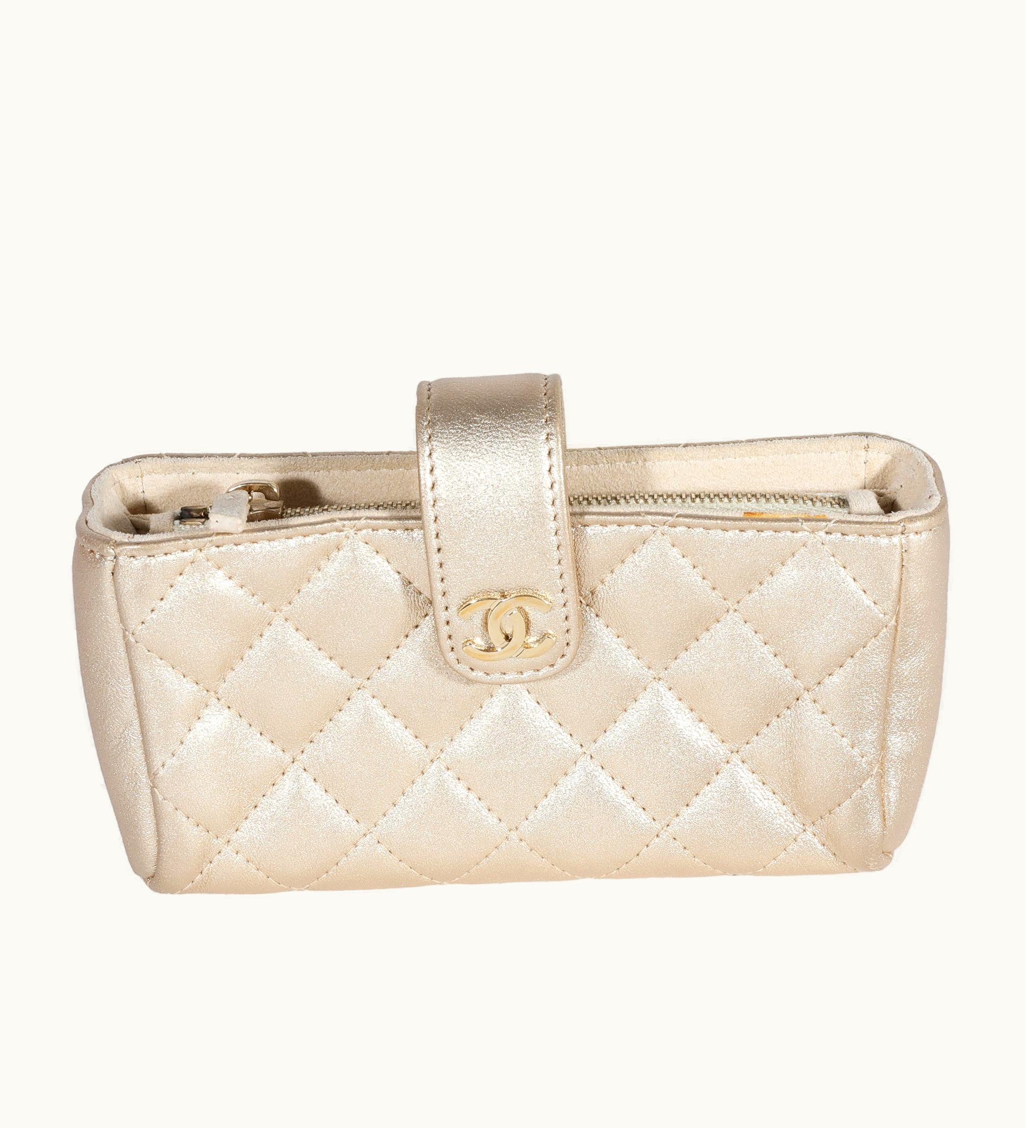 Chanel Chanel Gold Quilted Lambskin Mini Phone Holder Clutch