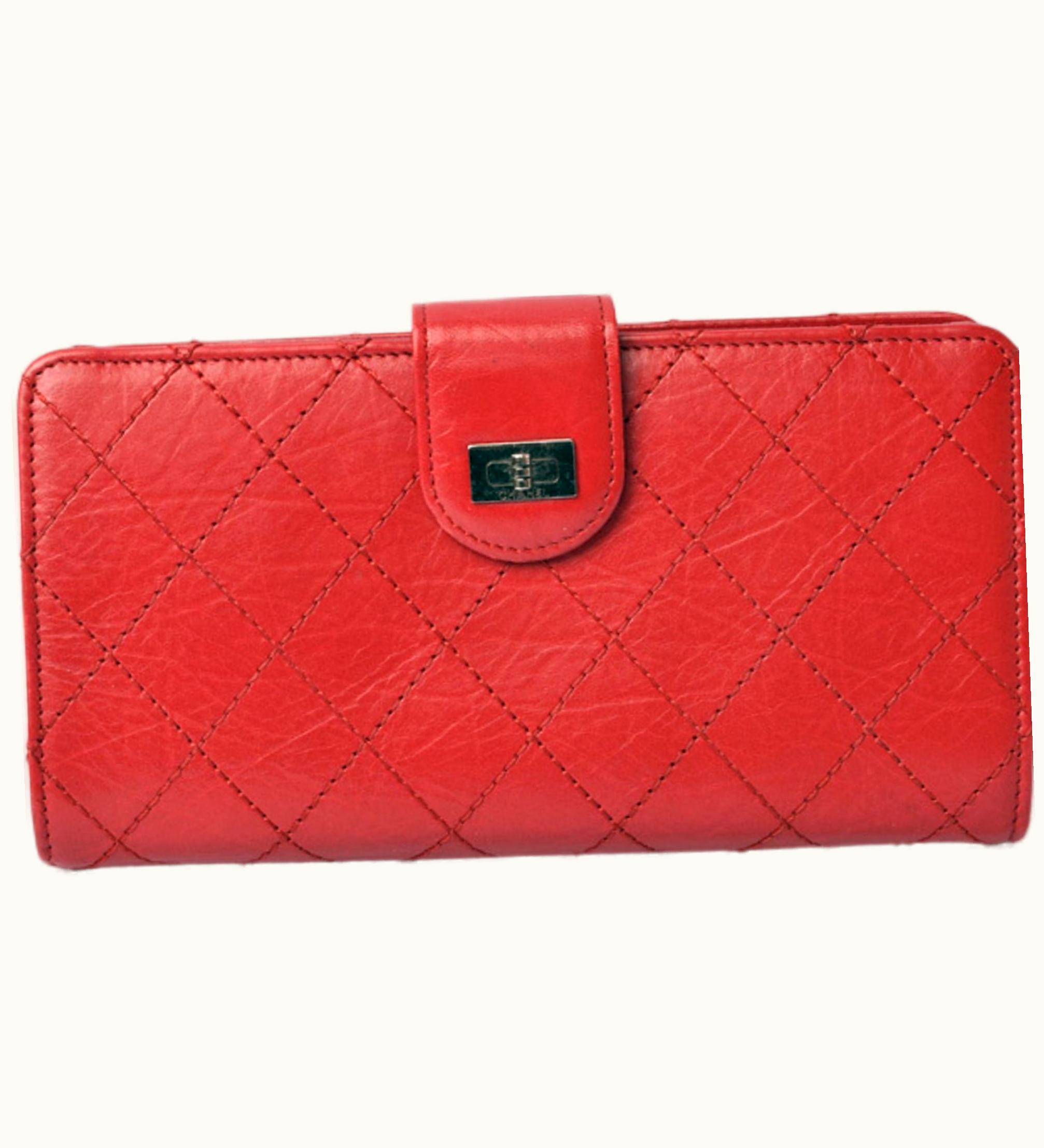 Chanel Chanel Wallet Chanel Long Leather Rouge Red Vintage Silver Hardware